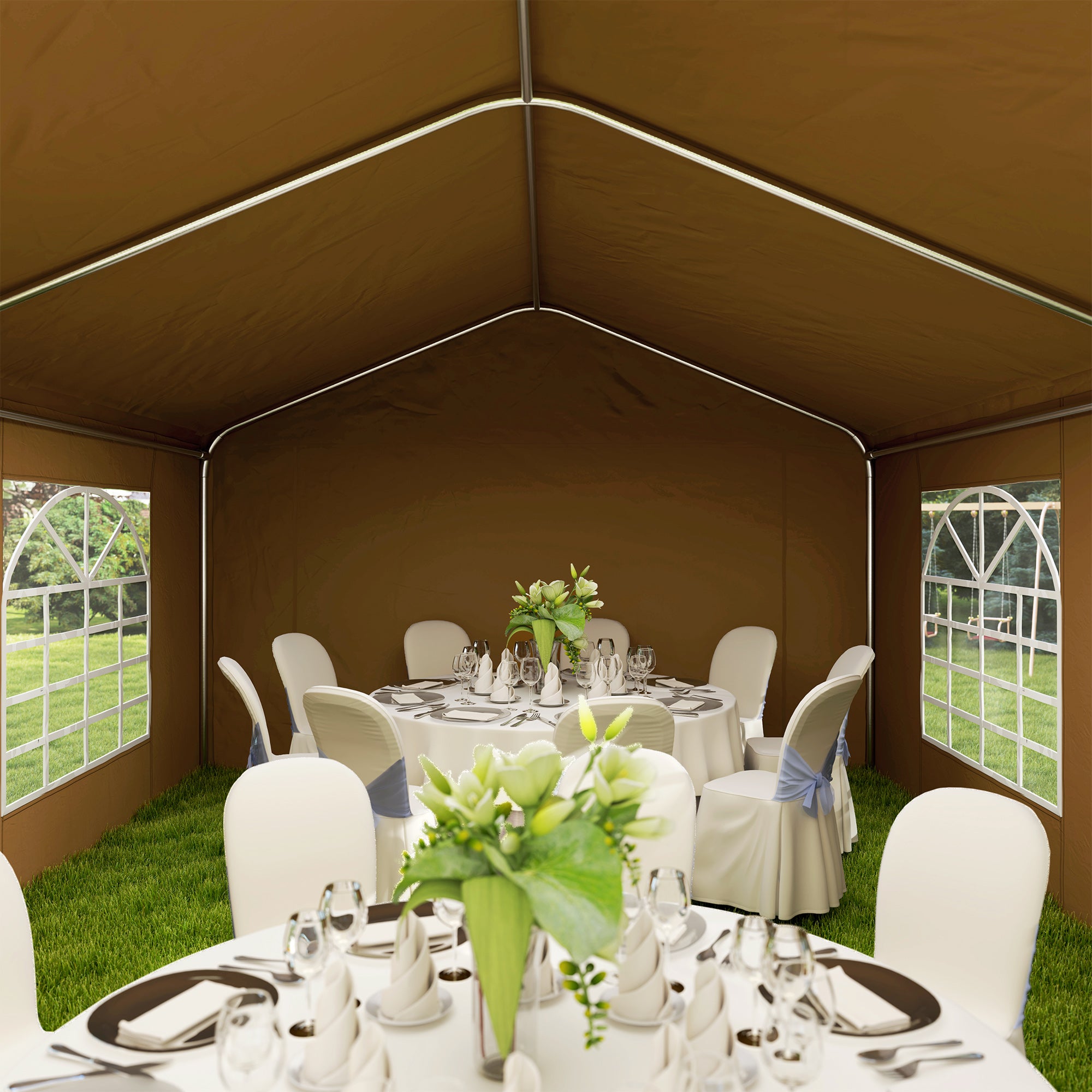 Outsunny 6m x 4m Garden Gazebo, Galvanised Marquee Party Tent with Removable Sides and Windows for Parties, Wedding and Events, Yellow