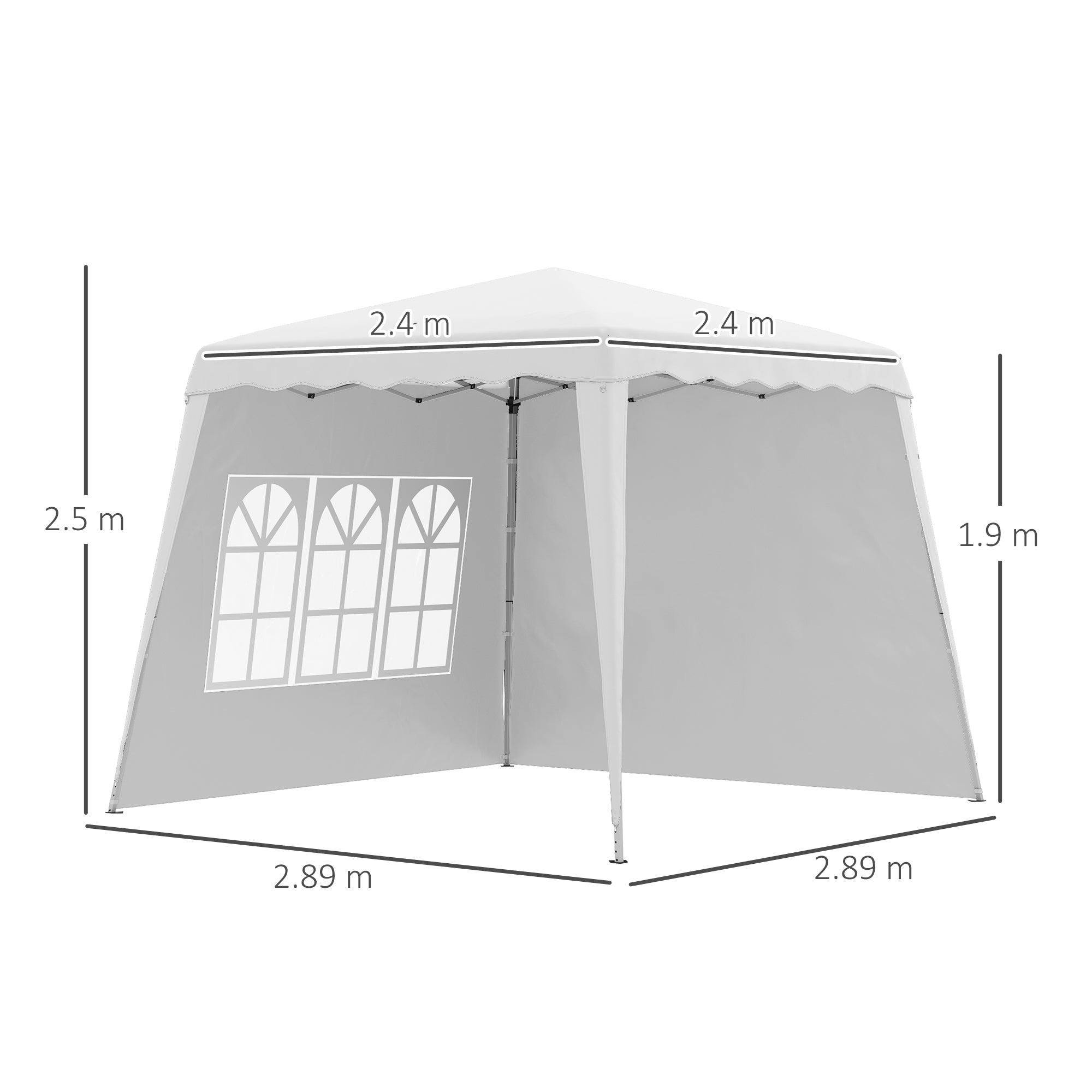 Outsunny 2.9 x 2.9m Pop Up Gazebo Canopy Tent with 2 Sidewalls and Carry Bag, Height Adjustable, UV50+ Party Tent Event Shelter for Garden, Patio, White