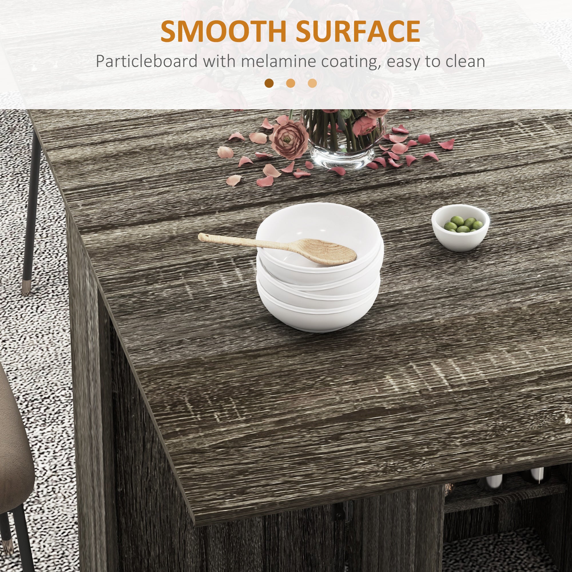 HOMCOM Folding Dining Table, Drop Leaf Table with 2-Tier Shelves, Rolling Casters, for Small Spaces, Kitchen, Grey