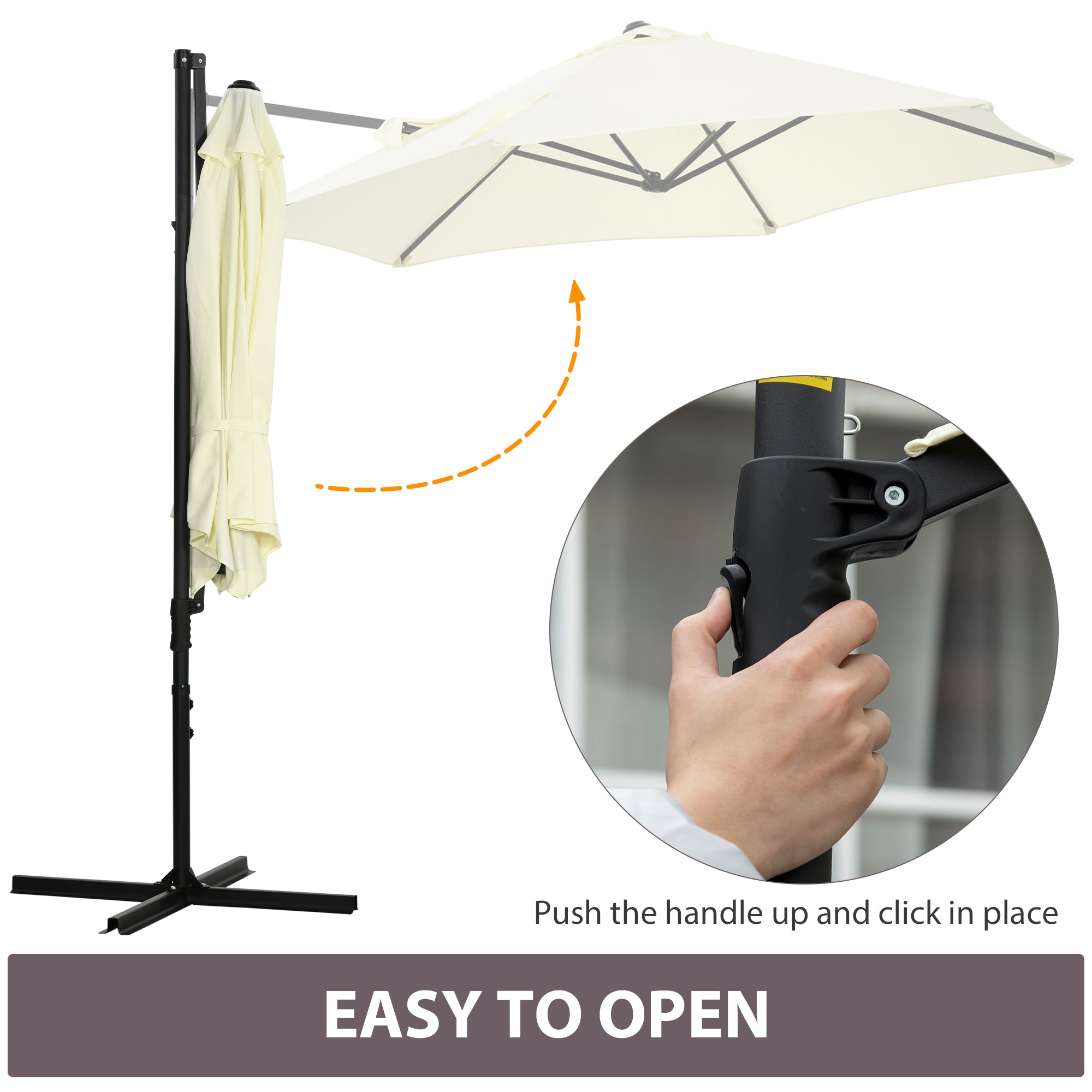 Outsunny 2.5M Garden Cantilever Parasol, Offset Roma Patio Umbrella Hanging Sun Shade Canopy Shelter with 360\'c2\'b0 Rotation and Cross Base, Beige