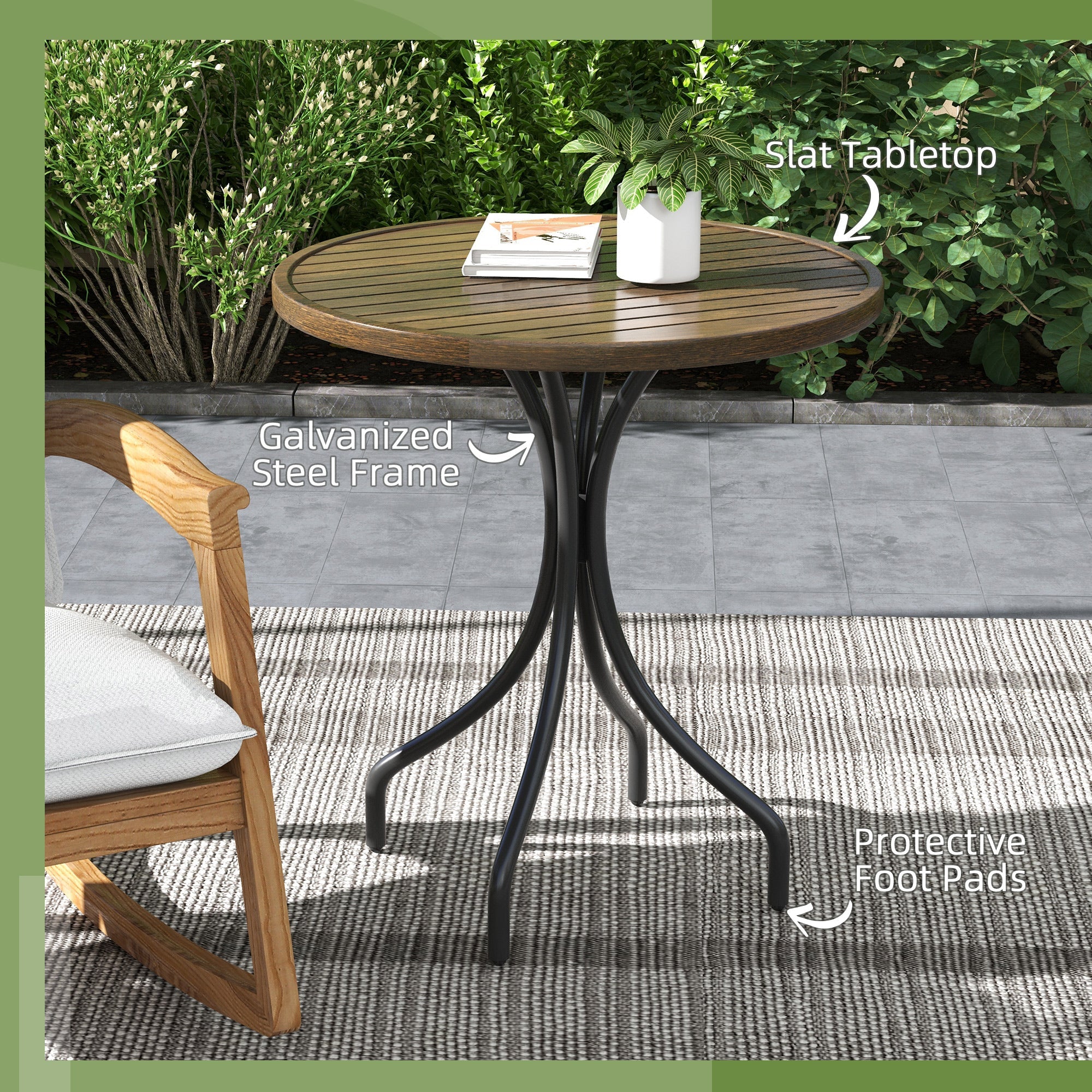 Outsunny Φ66cm Galvanised Steel Garden Table - Brown