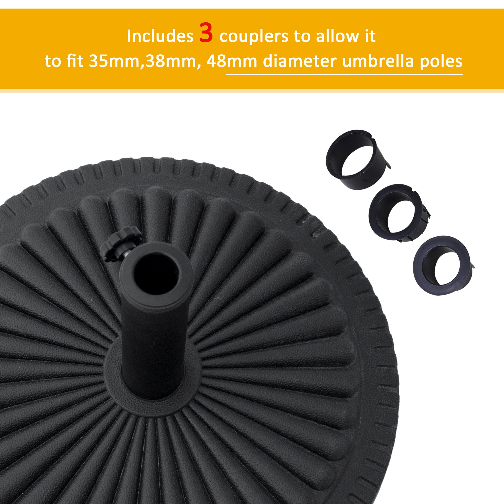 Outsunny 14kg Round Cement Parasol Base Umbrella Weight Stand Holder Fits Φ35mm,Φ38mm,Φ48mm Pole for Patio Outdoor Garden - Black