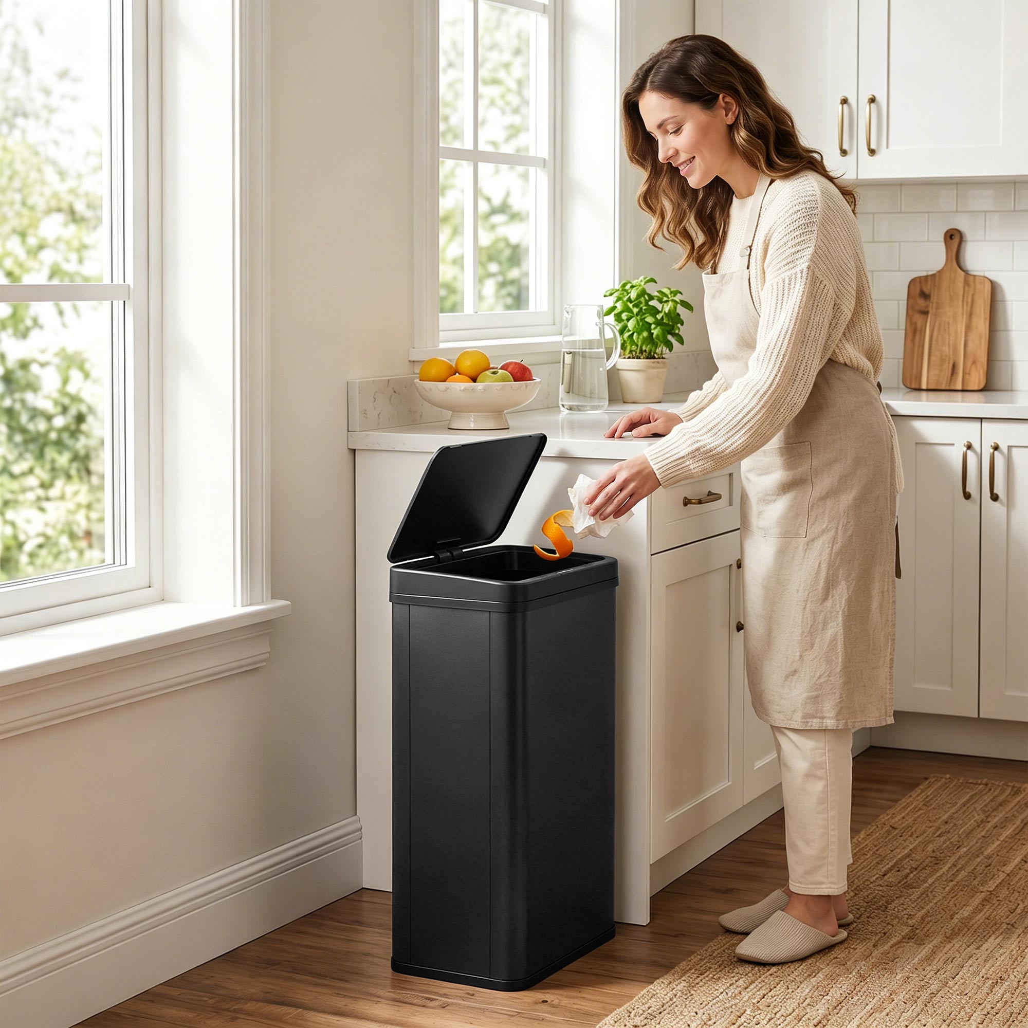 HOMCOM 50L Sensor Bin with Soft-Close Lid, Stainless Steel Automatic Touchless Motion Sensor Kitchen Bin, Black