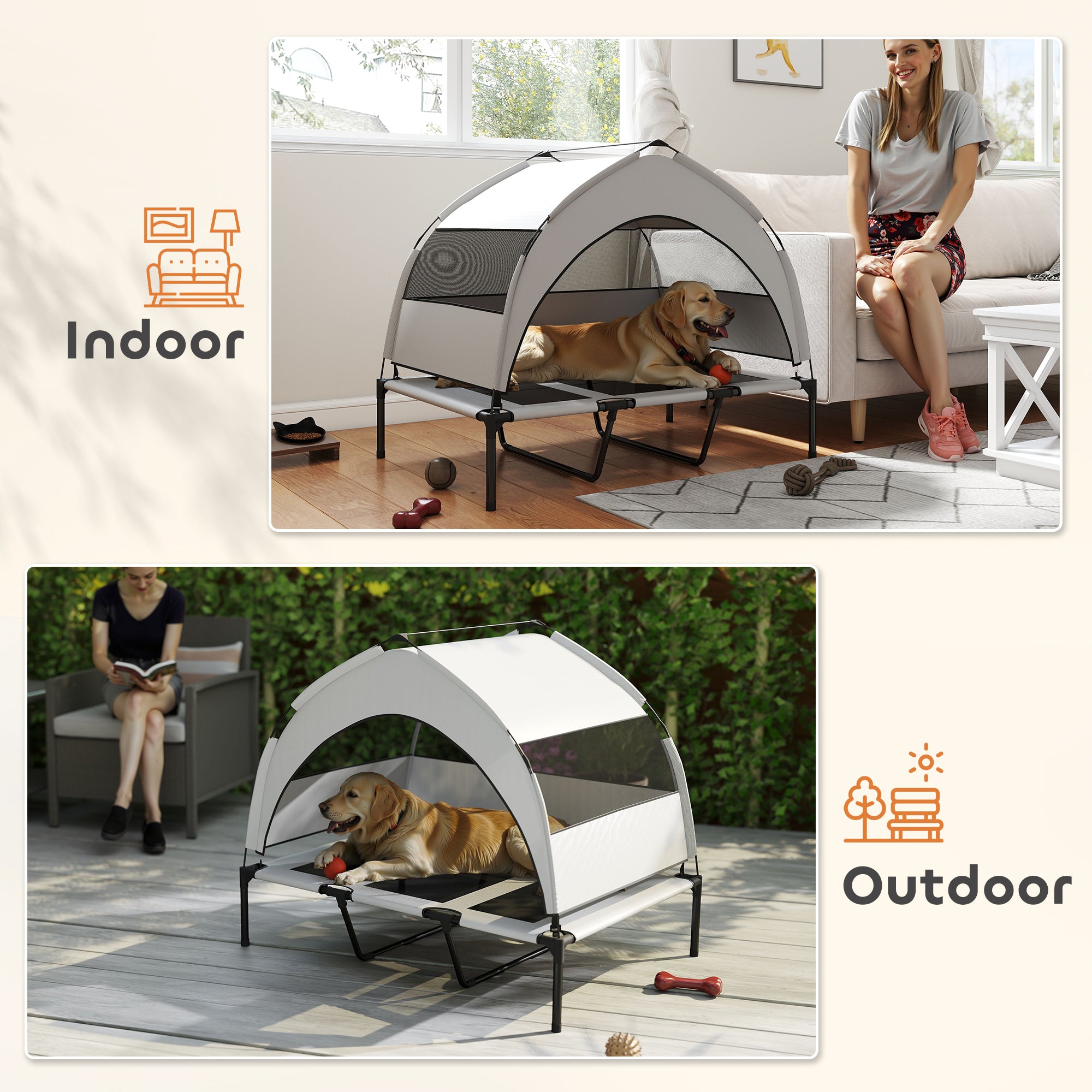 PawHut Portable Elevated Dog Bed with Removable Canopy, Cooling Raised Pet Cot for Large Dogs, 106 x 76 x 94 cm