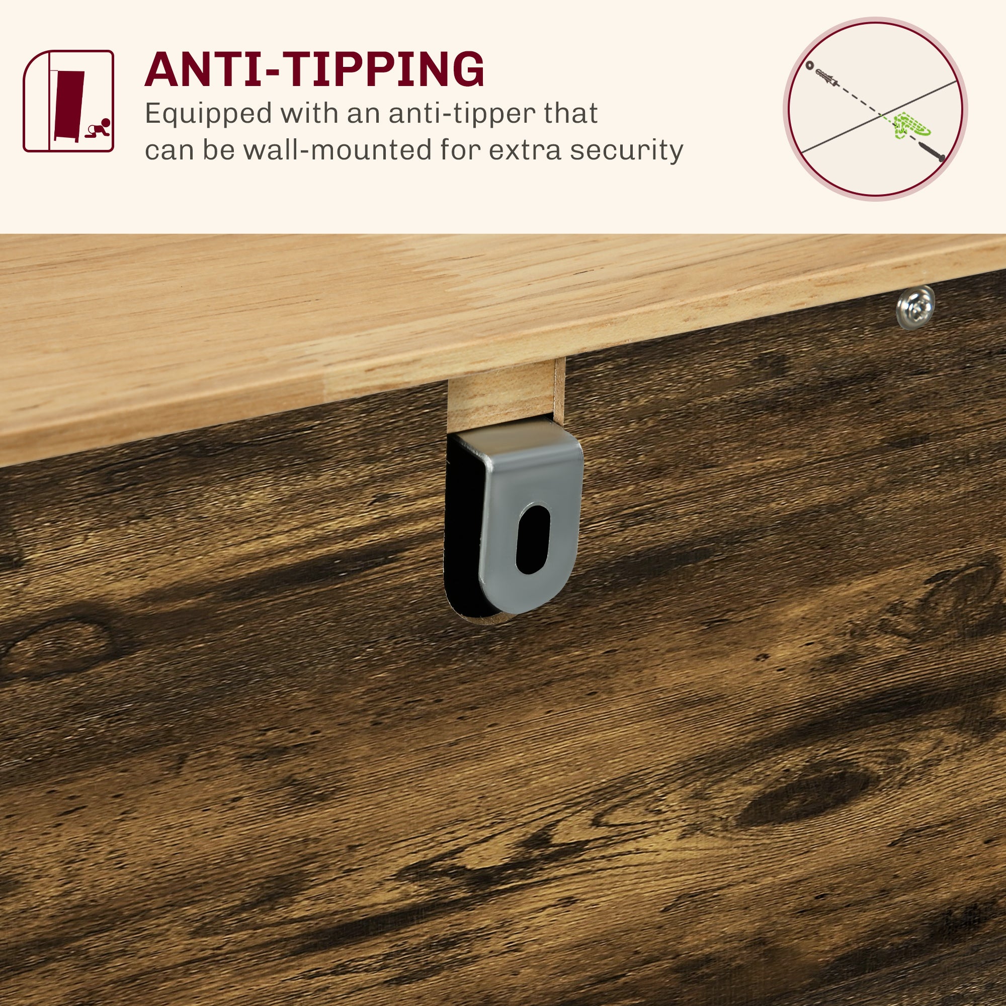 HOMCOM Sideboard with Rubberwood Top and Adjustable Shelves for Dining Room, Kitchen - Rustic Brown