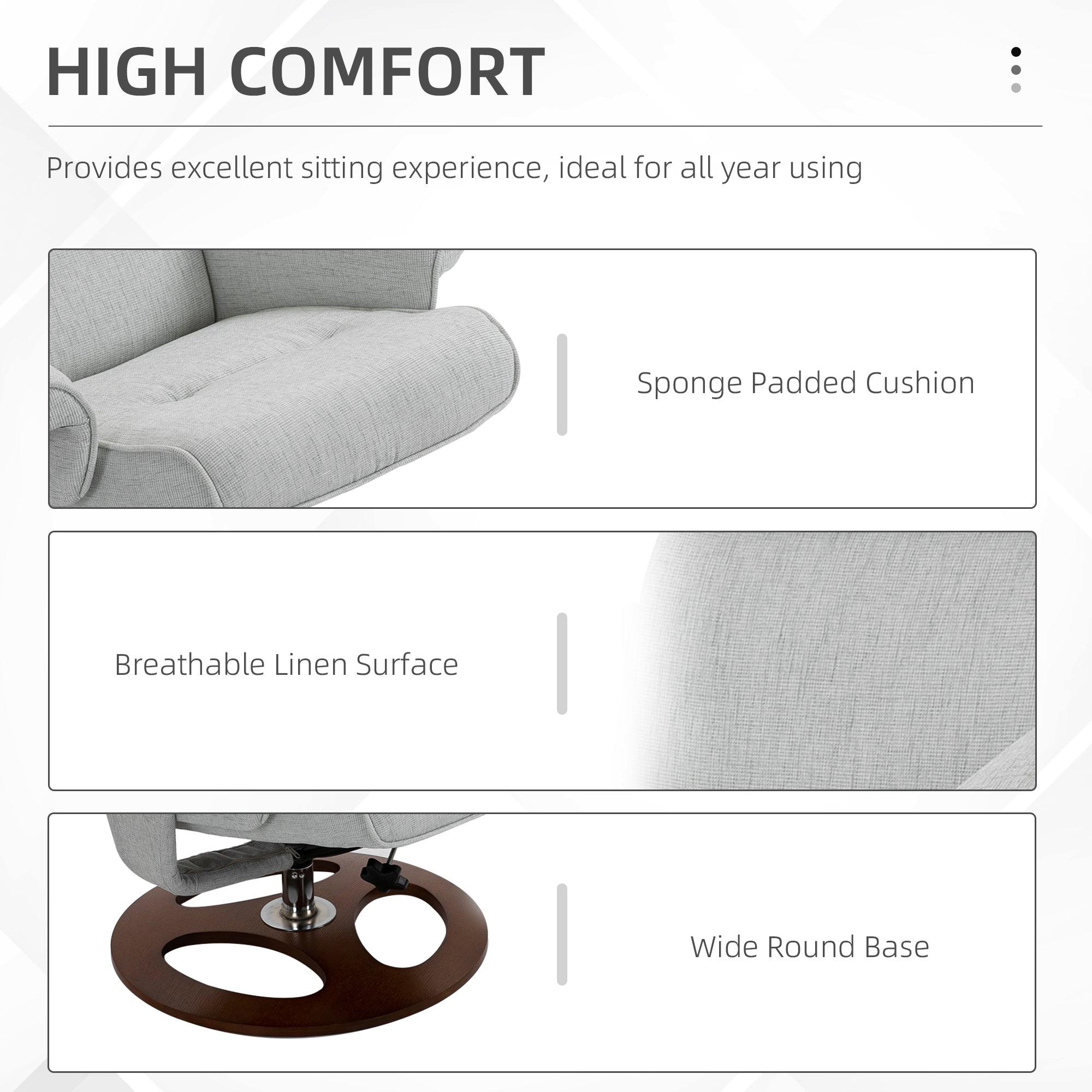 HOMCOM Recliner Chair Ottoman Set 360\'c2\'b0 Swivel Sofa Stool Modern Soft Thick Padding Wood Base Grey
