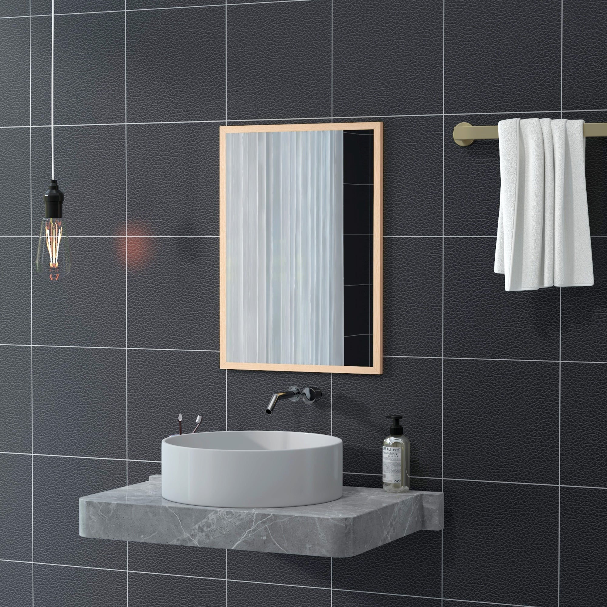 HOMCOM Wall Bathroom Mirror, 70 x 50 cm Wall-Mounted Mirror for Living Room, Bedroom, Hallway, Natural Wood