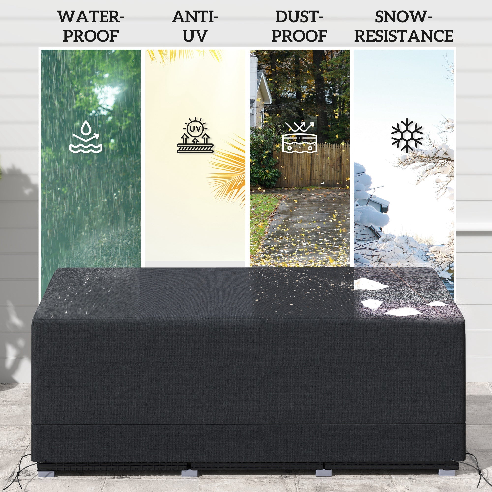 Outsunny Rectangular Patio Furniture Cover for 3 Seater Sofa Bistro Set, Water UV Resistant Protection 600D Oxford Fabric Rattan Lounge Clean Cover, 190 x 72 x 76cm, Black