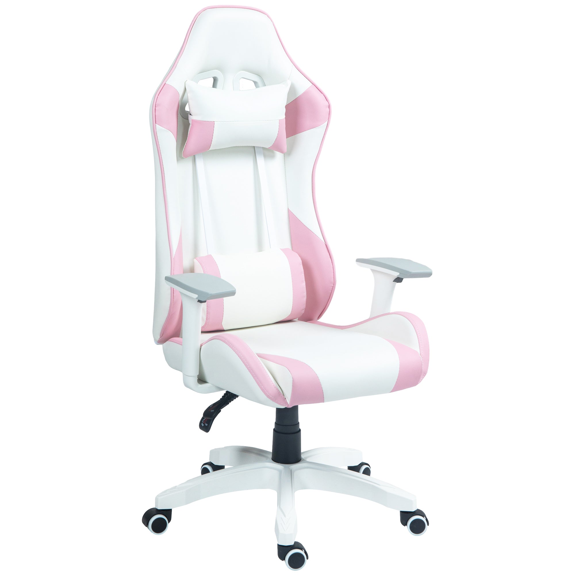 HOMCOM Faux Leather Colour Block Gaming Chair, with 135\'c2\'b0 Reclining Back - Pink/White