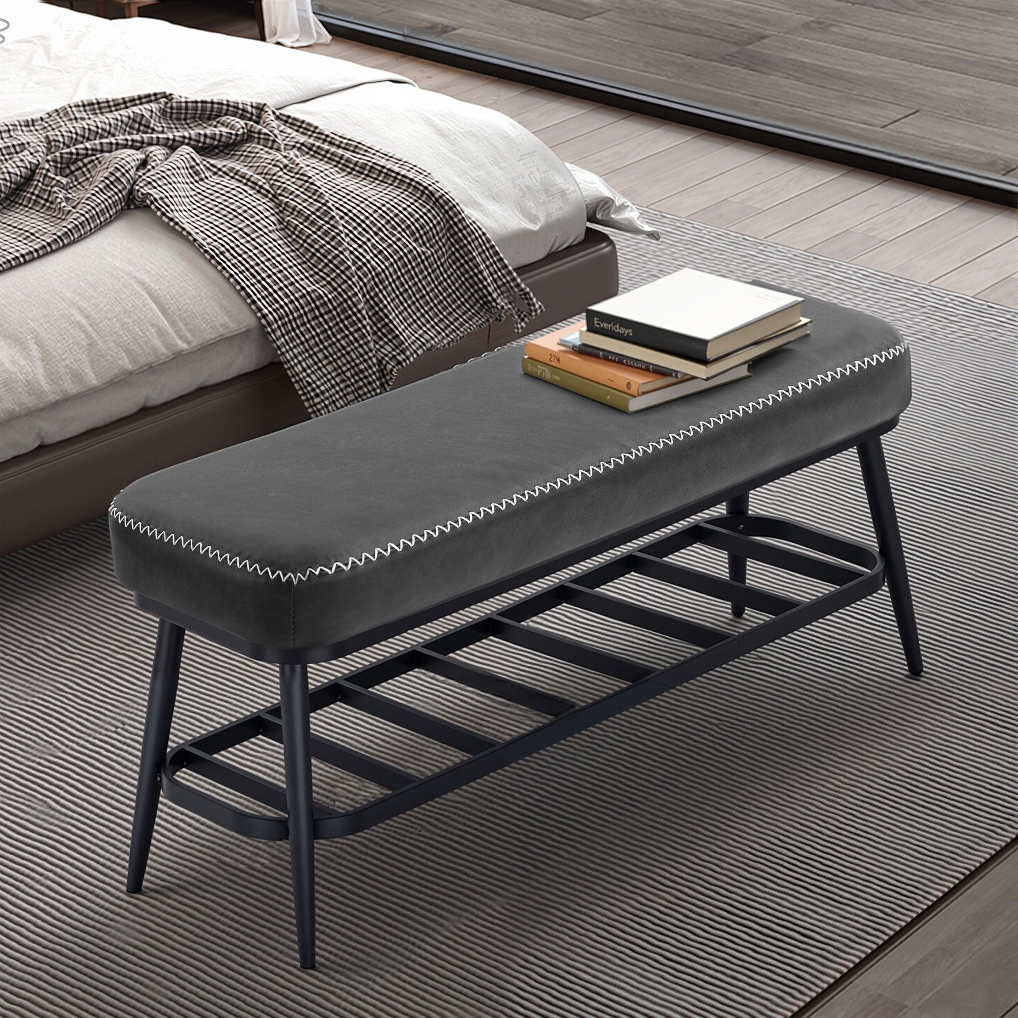 HOMCOM PU Leather Shoe Storage Bench - Charcoal Grey