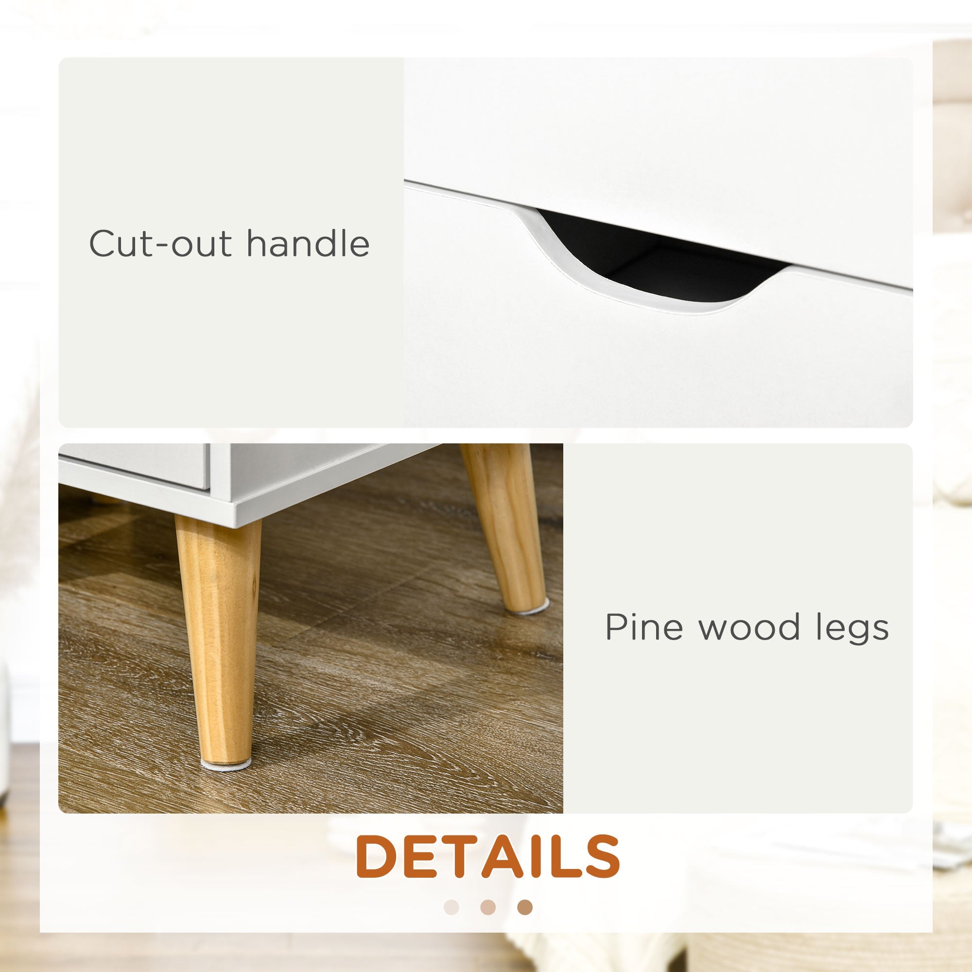 HOMCOM Bedside Table, Bedside Cabinet with 2 Drawers, Side End Table with Pine Wood Legs for Bedroom Living Room, White
