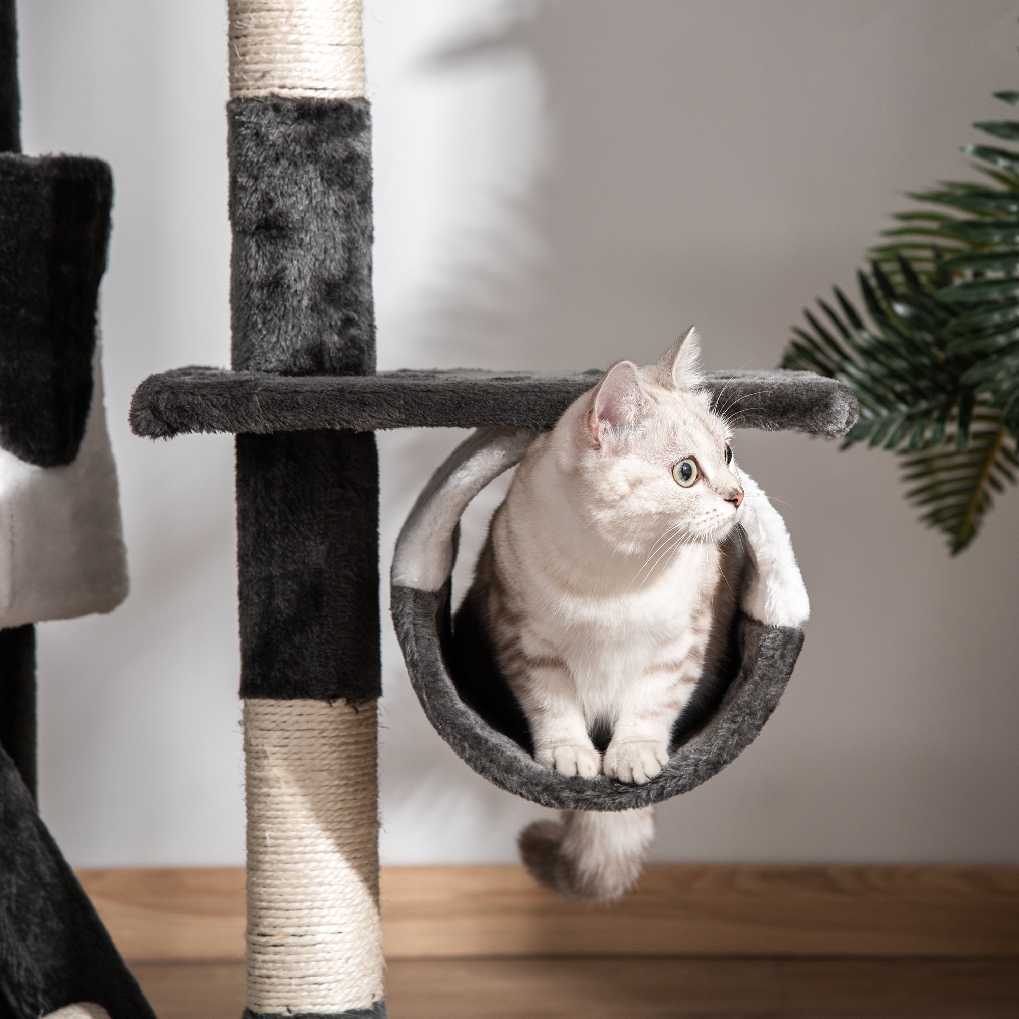 PawHut Floor-to-Ceiling Cat Tree for Indoor Cats, 240-260cm Adjustable Cat Tree - White