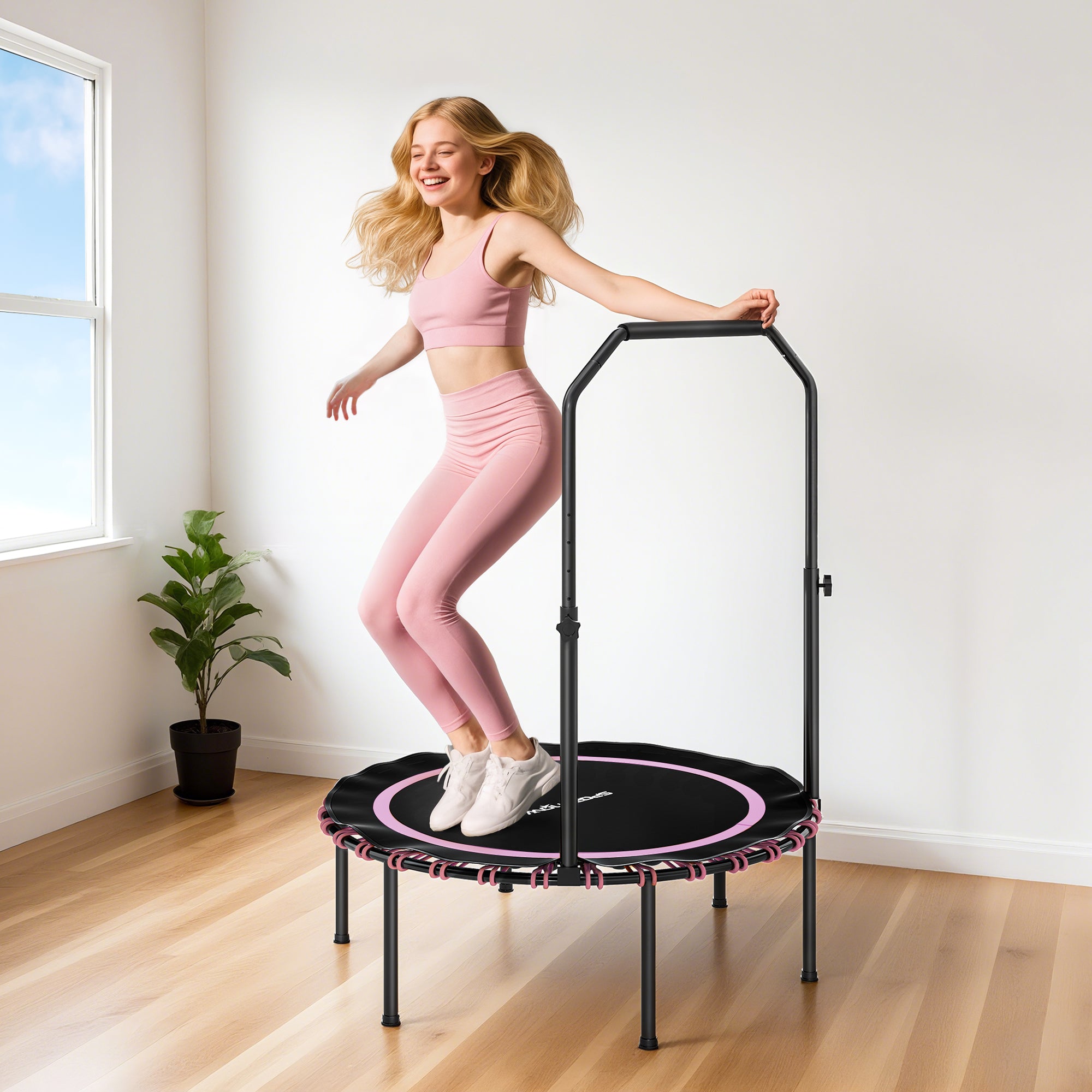 SPORTNOW 40" Foldable Fitness Trampoline Rebounder with Handle, Pink