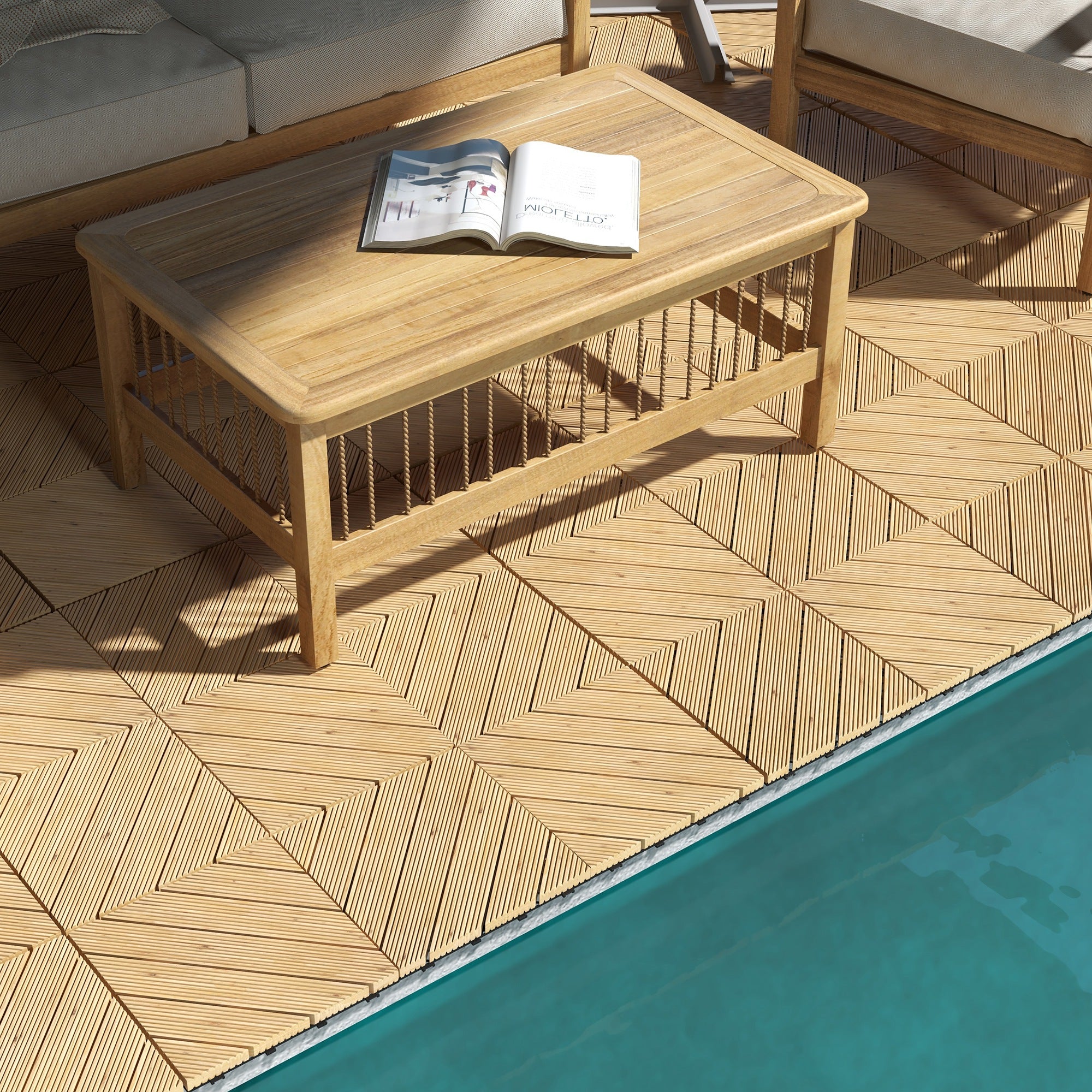 Outsunny 27 Pcs Wooden Interlocking Decking Tiles, 30 x 30 cm Anti-slip Outdoor Flooring Tiles, 0.81\'e3\'8e\'a1 per Pack, All Weather Use for Patio, Balcony, Terrace, Hot Tub, Yellow