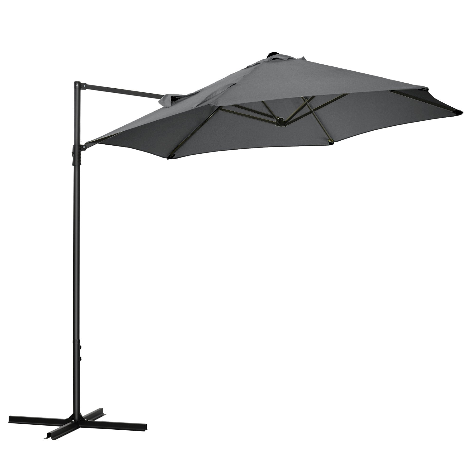 Outsunny 2.5M Garden Cantilever Parasol, Offset Roma Patio Umbrella Hanging Sun Shade Canopy Shelter with 360\'c2\'b0 Rotation and Cross Base, Dark Grey