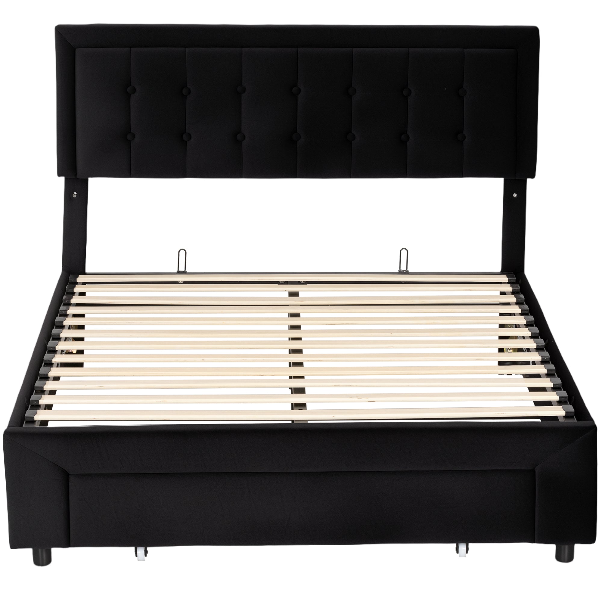 HOMCOM Double Ottoman Bed Frame, with Front Drawer - Black