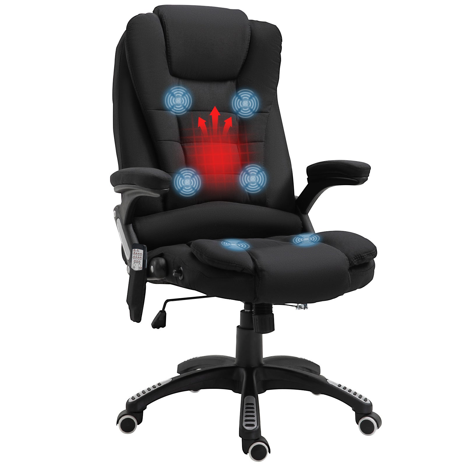 Vinsetto Massage Recliner Chair Heated Office Chair with Six Massage Points Linen-Feel Fabric 360\'c2\'b0 Swivel Wheels Black