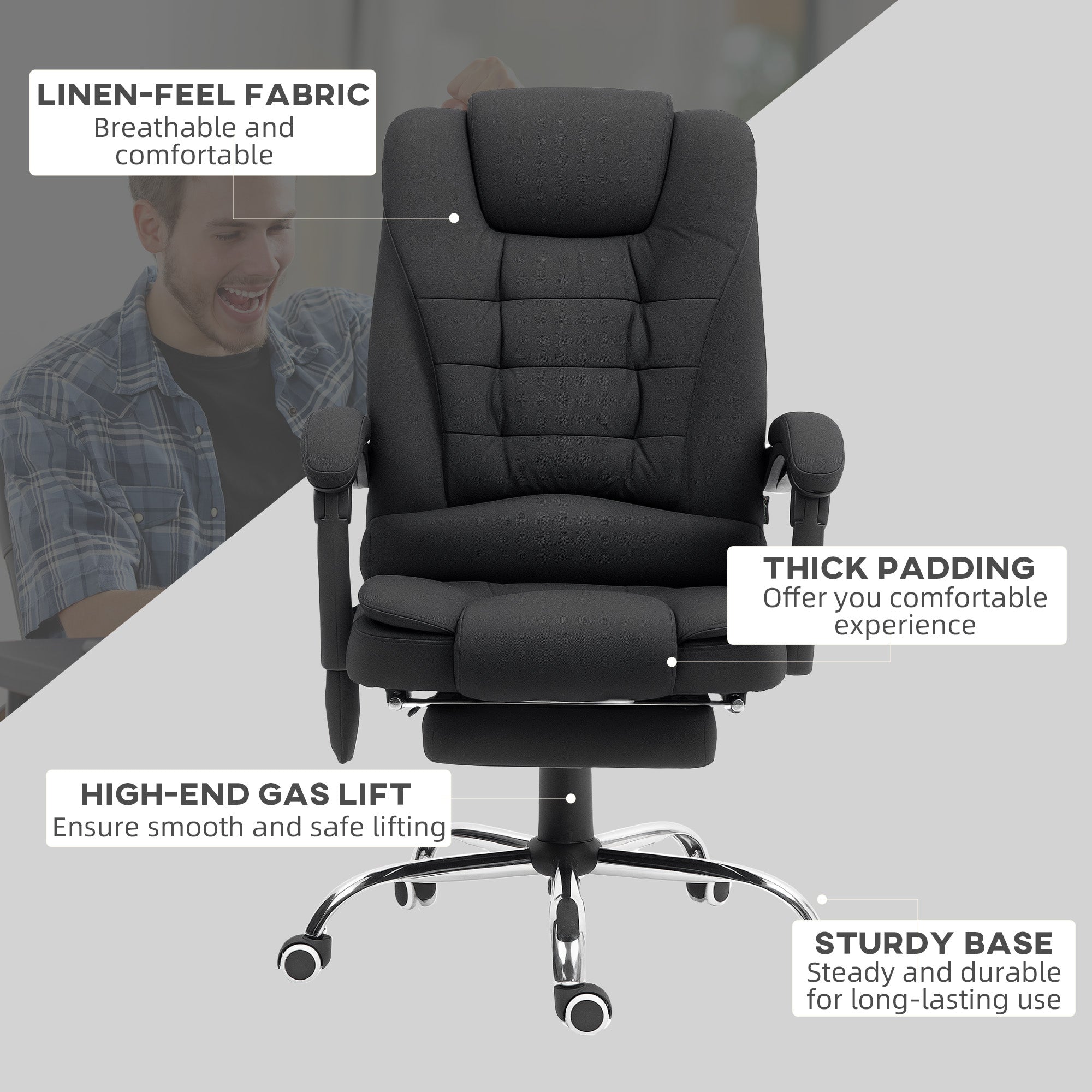 Vinsetto Heated 6 Points Vibration Massage Executive Office Chair Adjustable Swivel Ergonomic High Back Desk Chair Recliner with Footrest Full Black