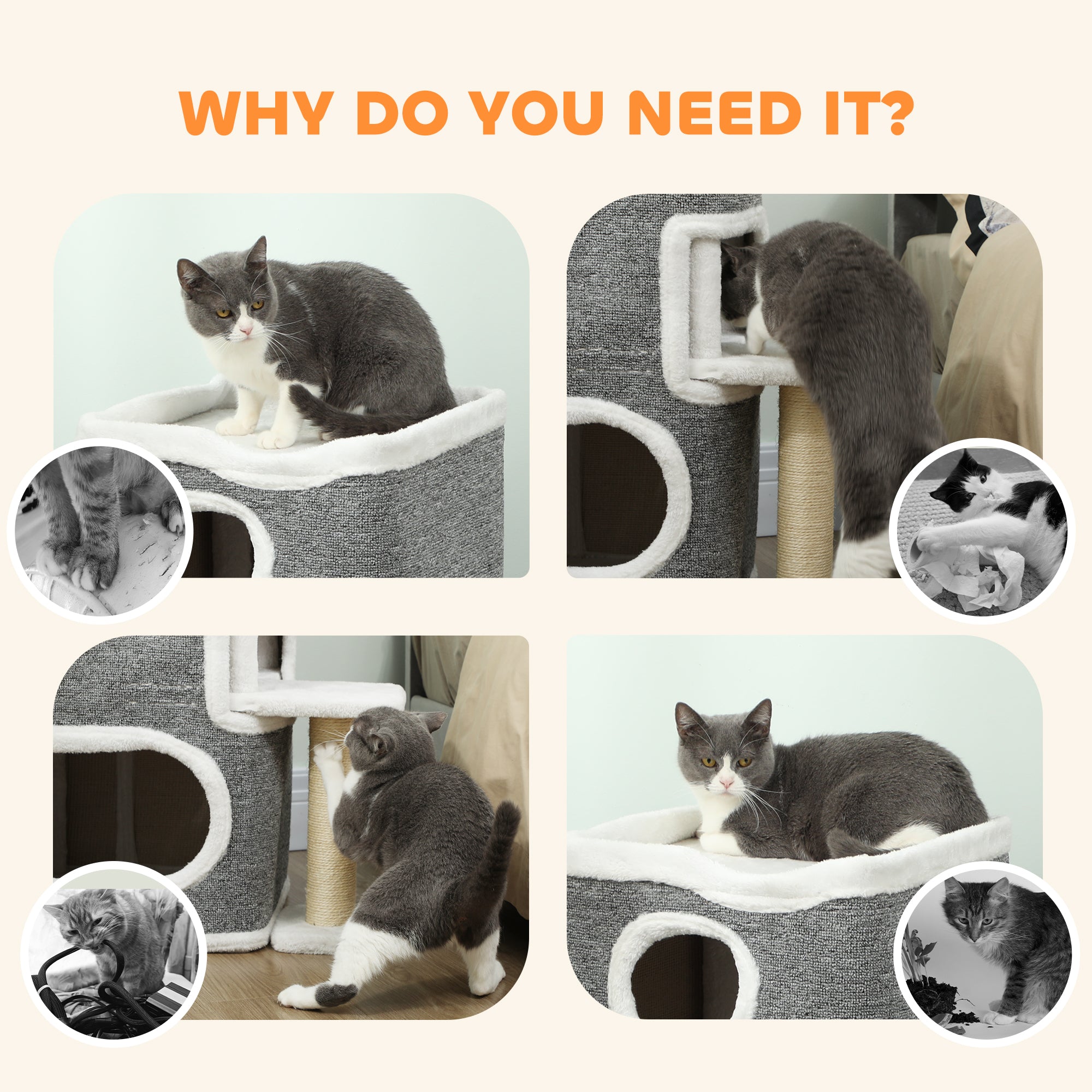 PawHut 75 cm Cat Tree, Cat Tower Condo for Indoor Cats with Scratching Post, Jumping Platform, Grey