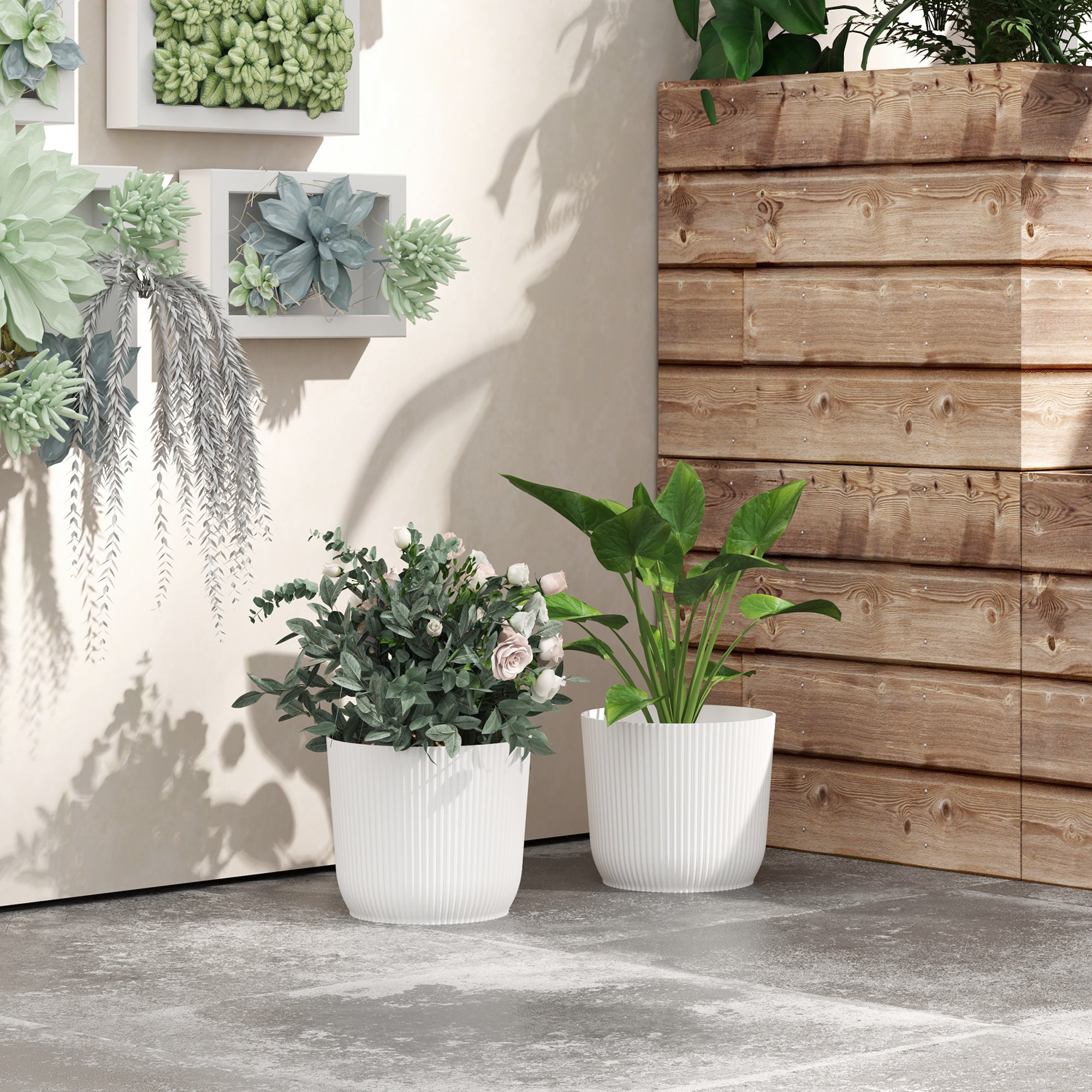 Outsunny Set of Two \'d0\'a422cm Planters - White