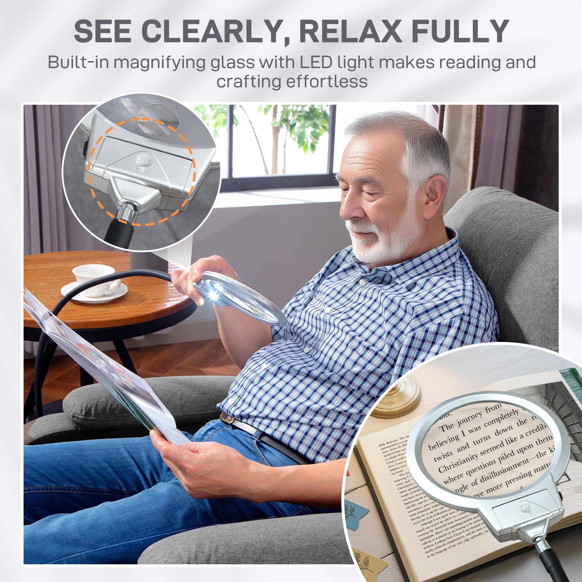 HOMCOM Electric Rise/Recline Armchair, with Reading Light - Grey