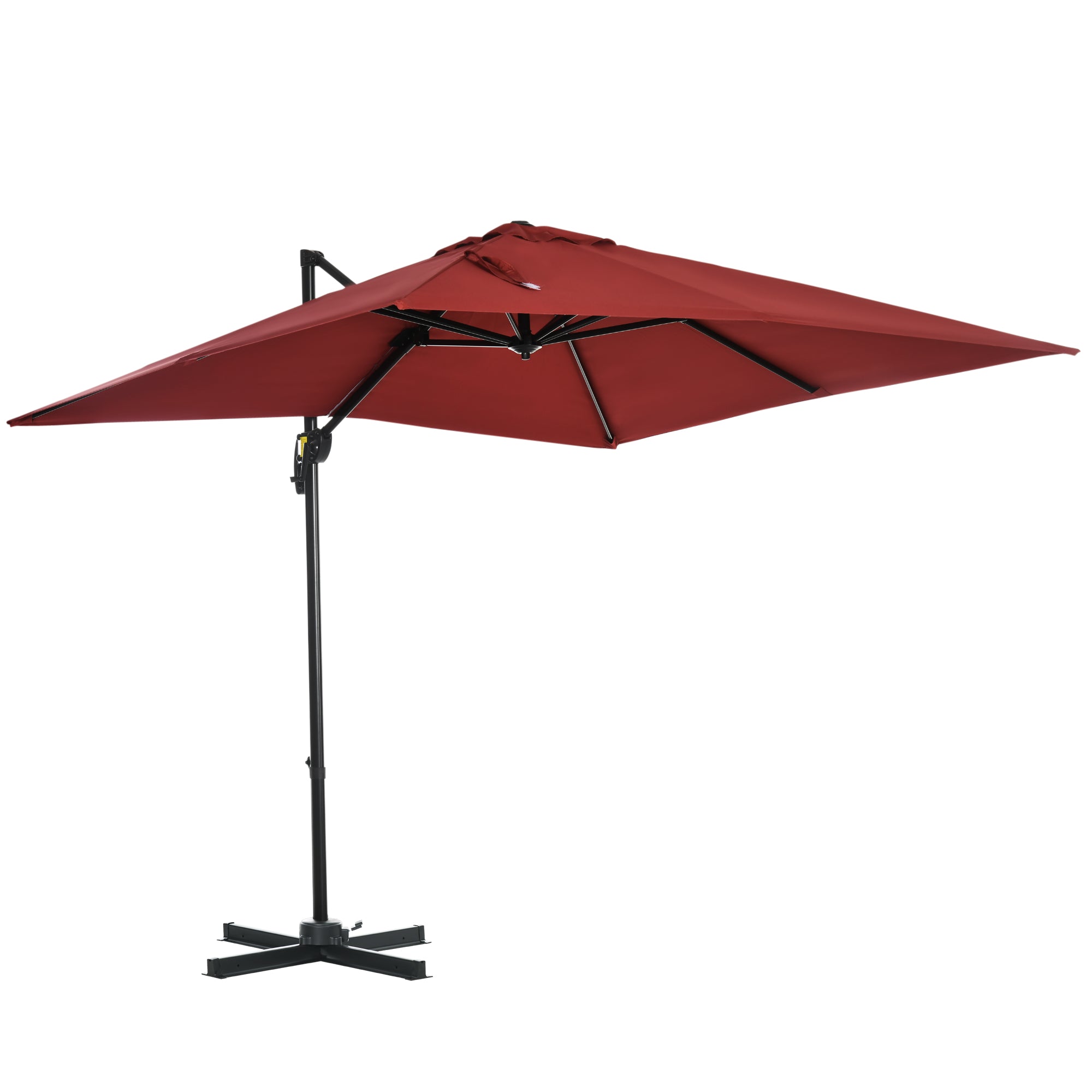 Outsunny 2.5 x 2.5m Patio Offset Parasol Umbrella Cantilever Hanging Aluminium Sun Shade Canopy Shelter 360\'c2\'b0 Rotation with Crank Handle and Cross Base, Wine Red