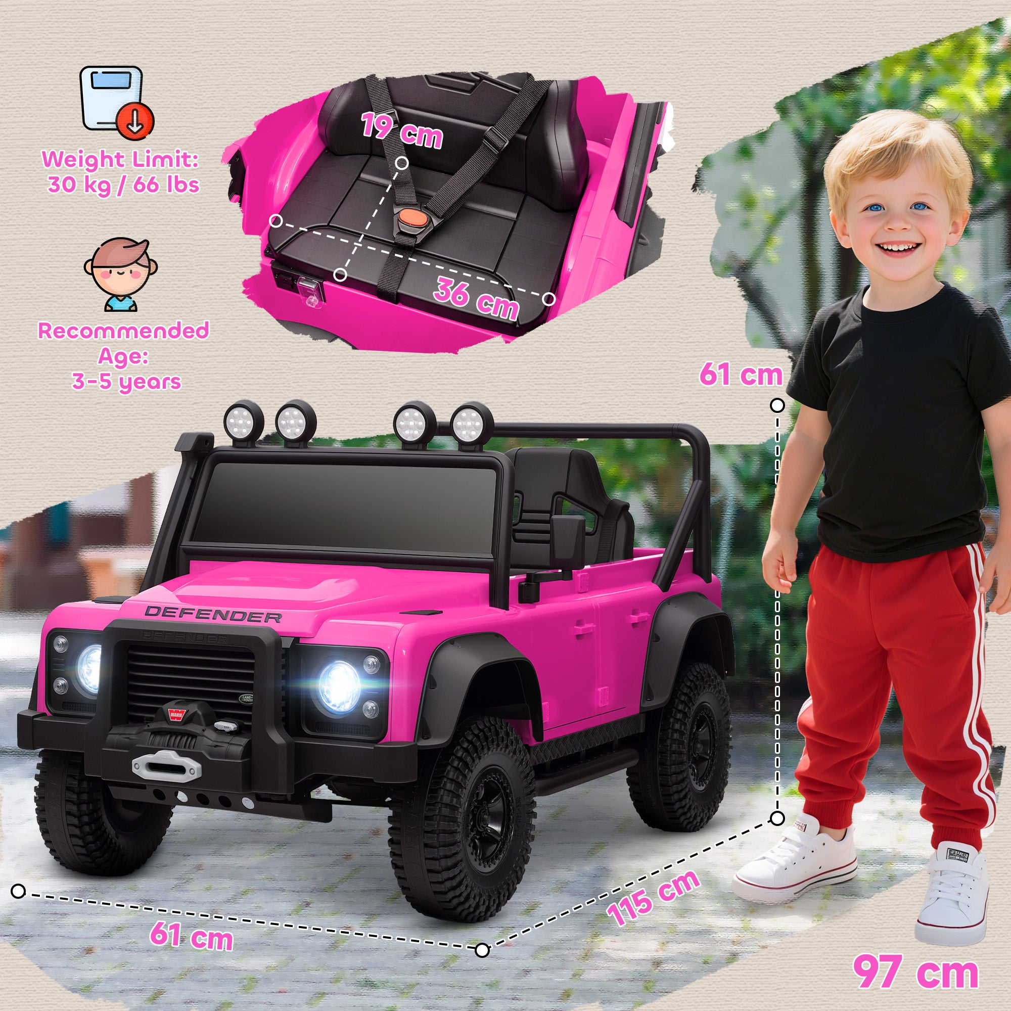 AIYAPLAY Kids Ride On Car with Remote Control, Music, Horn, 4 Spring Suspension Wheels, LED Lights for 3-5 Years Old, Pink