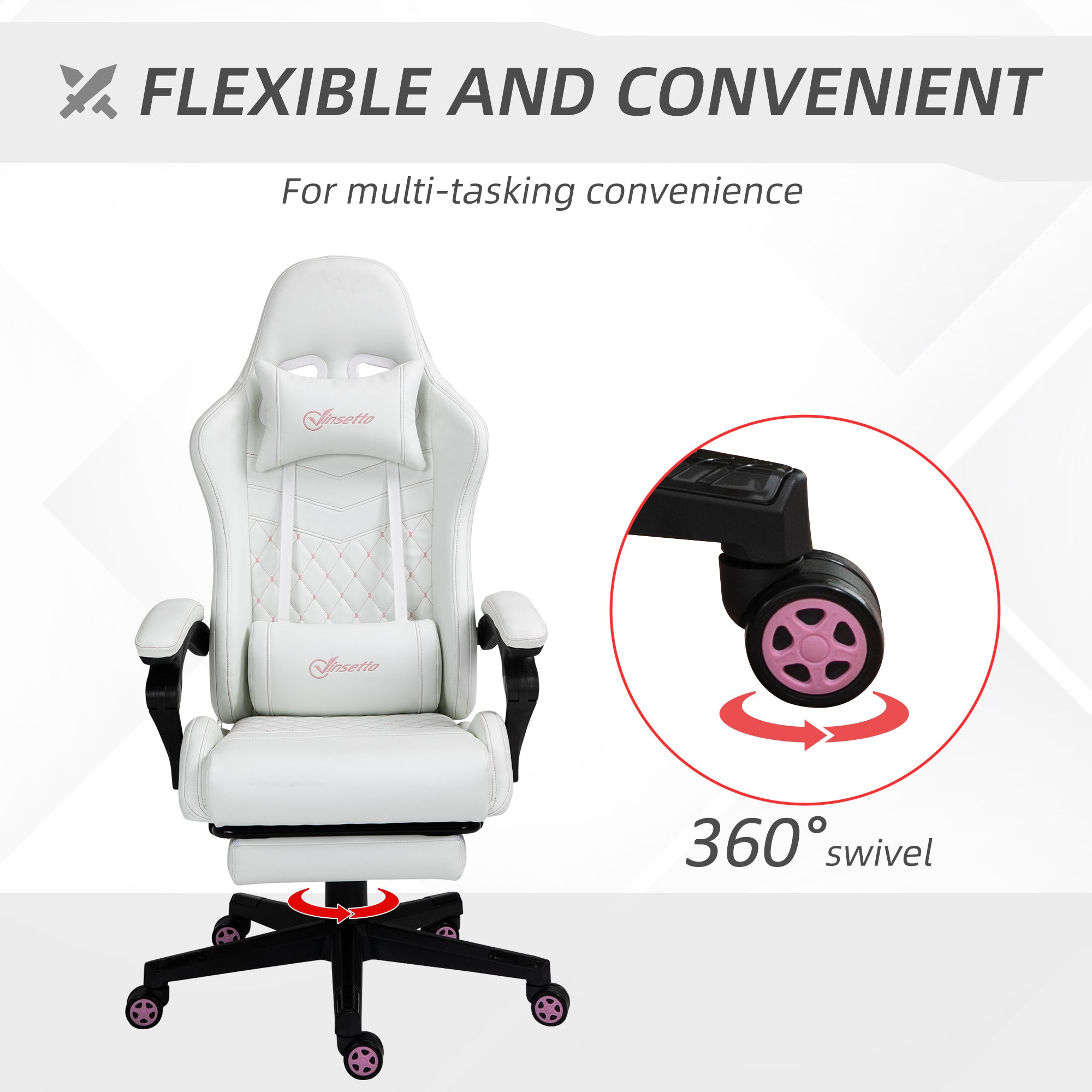 Vinsetto Computer Gaming Chair with Footrest, Video Gaming Chair for Adults with 130\'c2\'b0 Reclining Back, Desk Chair with Lumbar Support and Adjustable Height, White