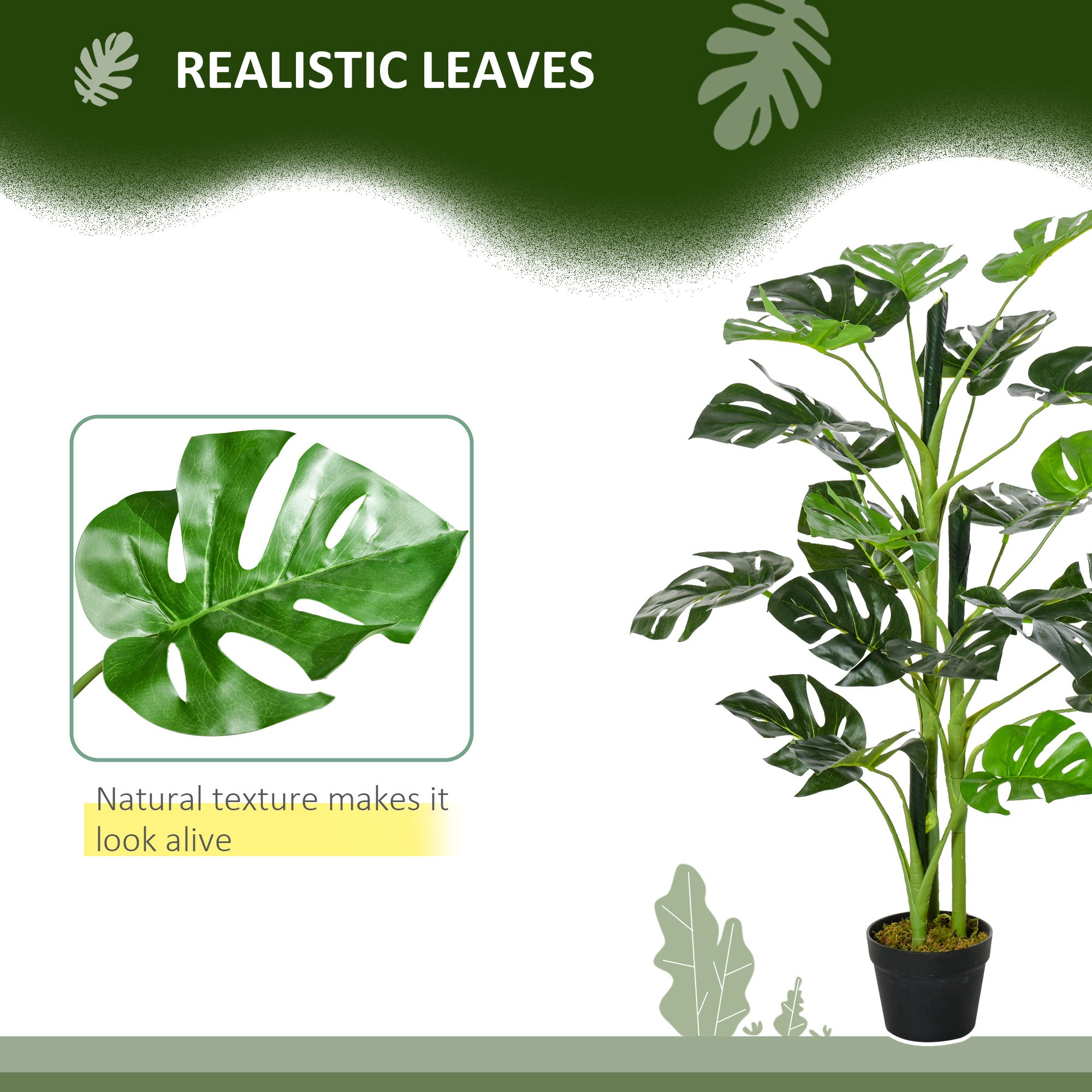 Outsunny 100cm/3.3FT Artificial Monstera Tree Decorative Cheese Plant 21 Leaves with Nursery Pot, Fake Tropical Palm Tree for Indoor Outdoor D\'c3\'a9cor, Set of 2