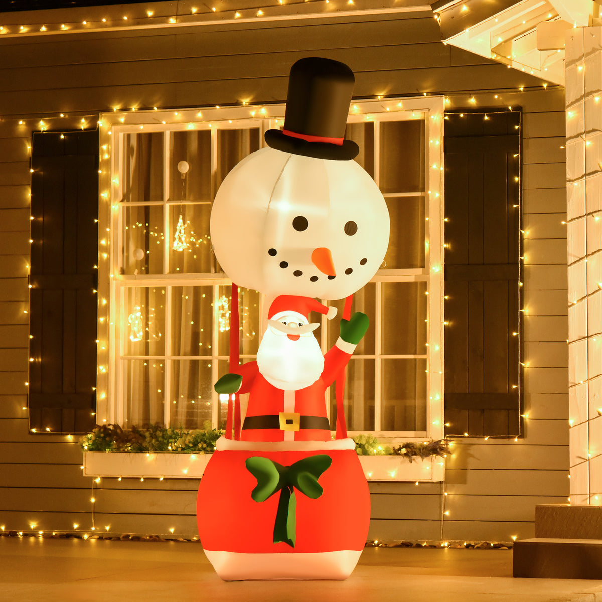HOMCOM 8ft Christmas Inflatable Decoration with Santa Claus on Snowman Hot Air Balloon, Blow Up Xmas Decor for Outdoor Indoor with LED Lights