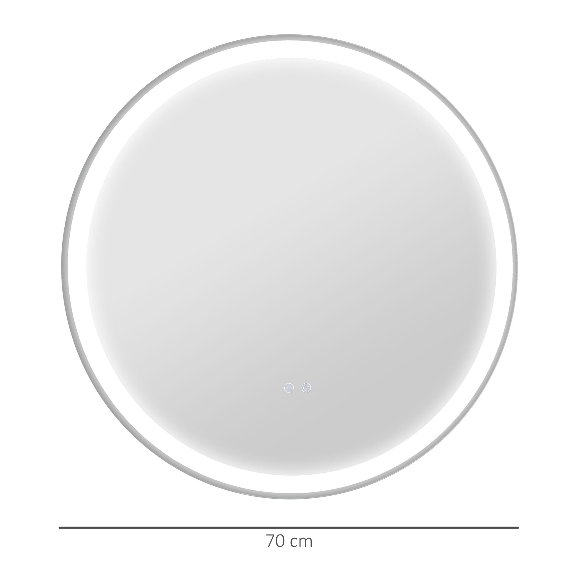 kleankin Round Bathroom Mirror with LED Lights, Wall Mount Dimmable Makeup Mirror with 3 Temperature Colours, Defogging Film and Memory Function, Frameless, Hardwired, 70 x 70\'c2\'a0cm