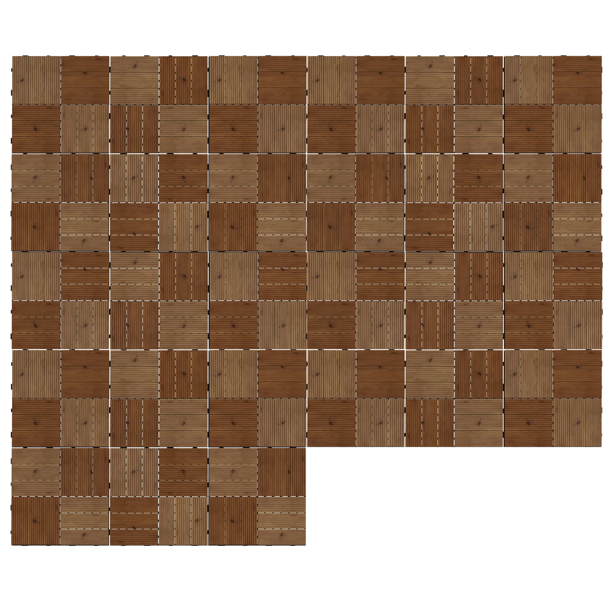 Outsunny 27 Pcs Wooden Interlocking Decking Tiles, 30 x 30 cm Anti-slip Outdoor Flooring Tiles, 0.81\'e3\'8e\'a1 per Pack, All Weather Use for Patio, Balcony, Terrace, Hot Tub, Brown