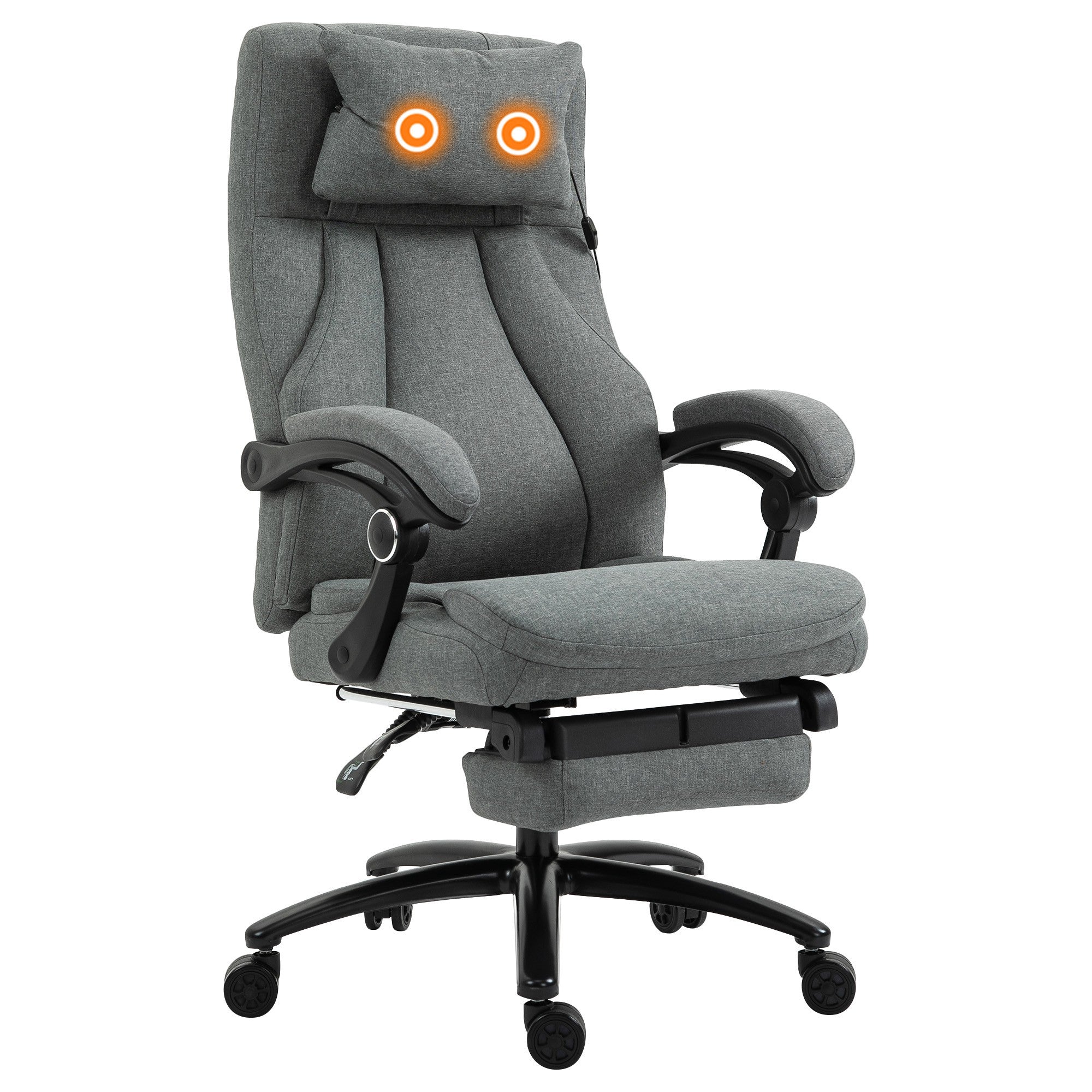Vinsetto Office Chair, Fabric Desk Chair with Adjustable Massage Pillow, USB Power and Retractable Footrest, High Back, 360\'c2\'b0 Swivel, for Home, Grey