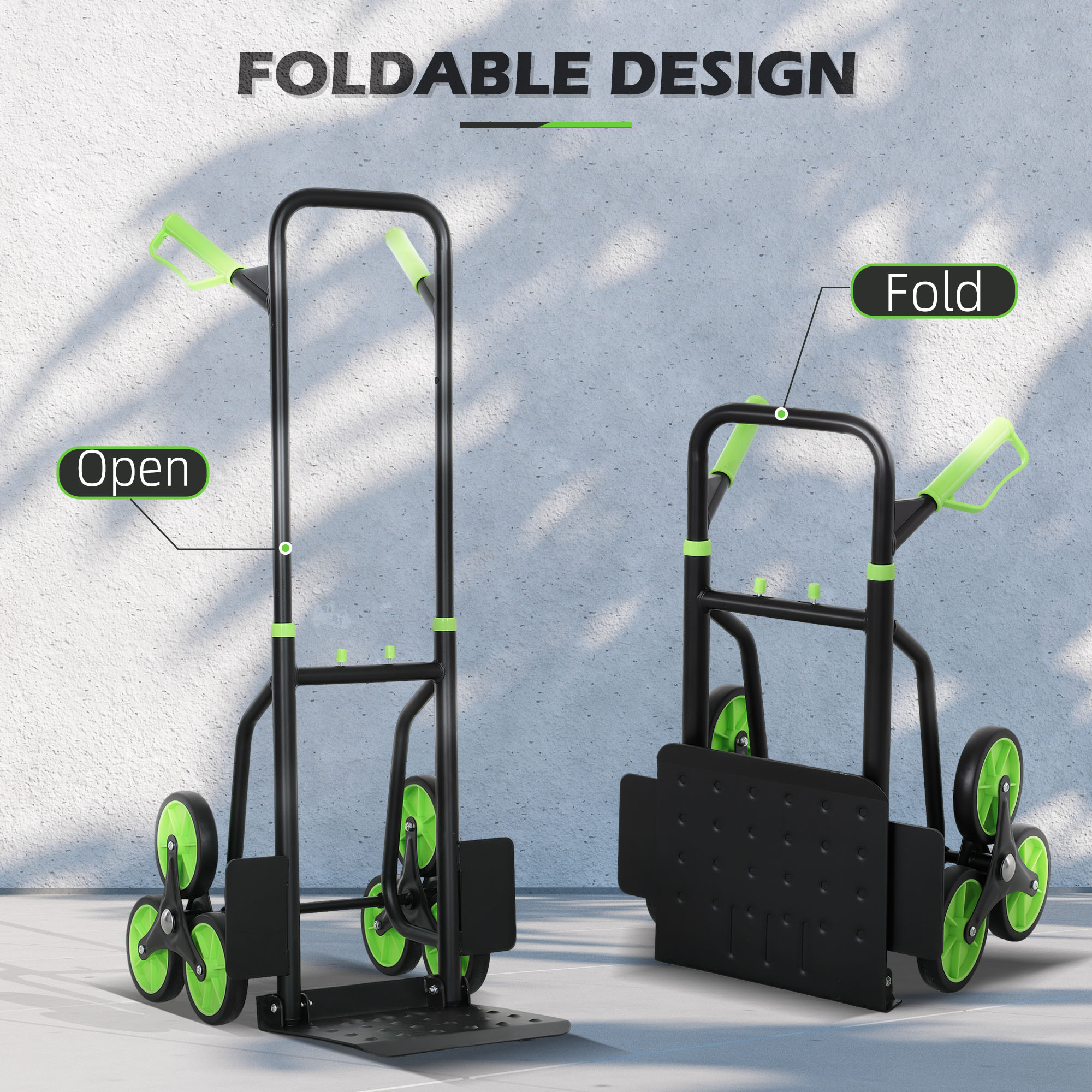 DURHAND Six-Wheel Folding Sack Barrow Trolley - Black/Green