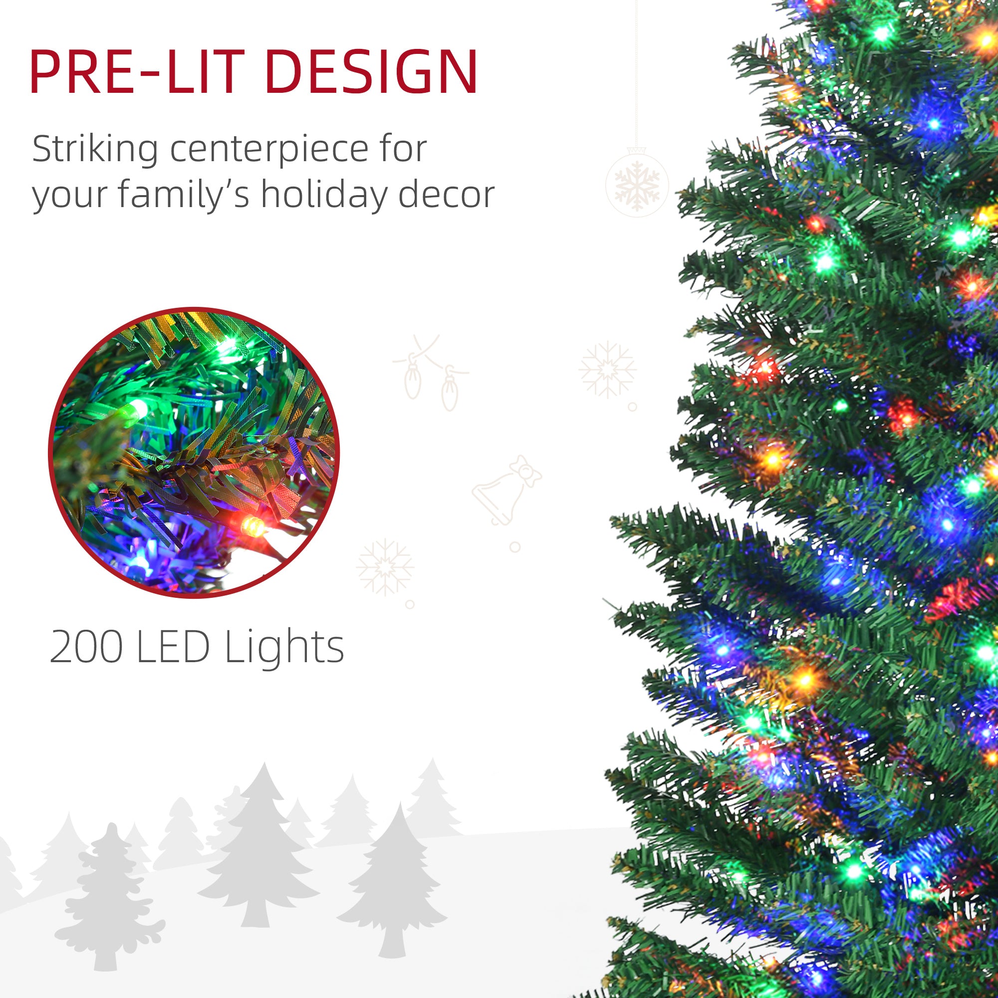 HOMCOM 7.5' Artificial Prelit Christmas Trees Holiday D\'c3\'a9cor with Colourful LED Lights, Pencil Shape, Steel Base