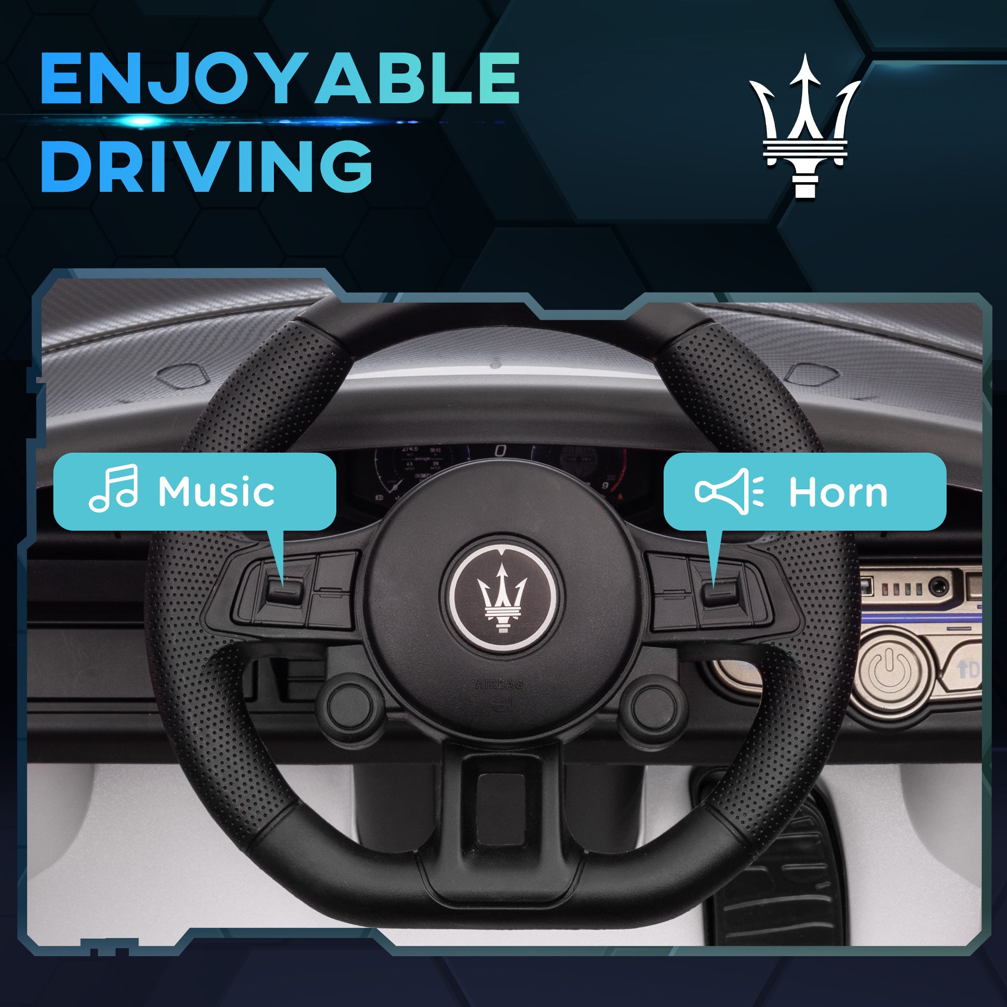 AIYAPLAY Maserati GT2 Licensed 12V Kids Electric Ride on Car with 4 Suspension Wheels, Remote Control, Music, Horn, Lights, White