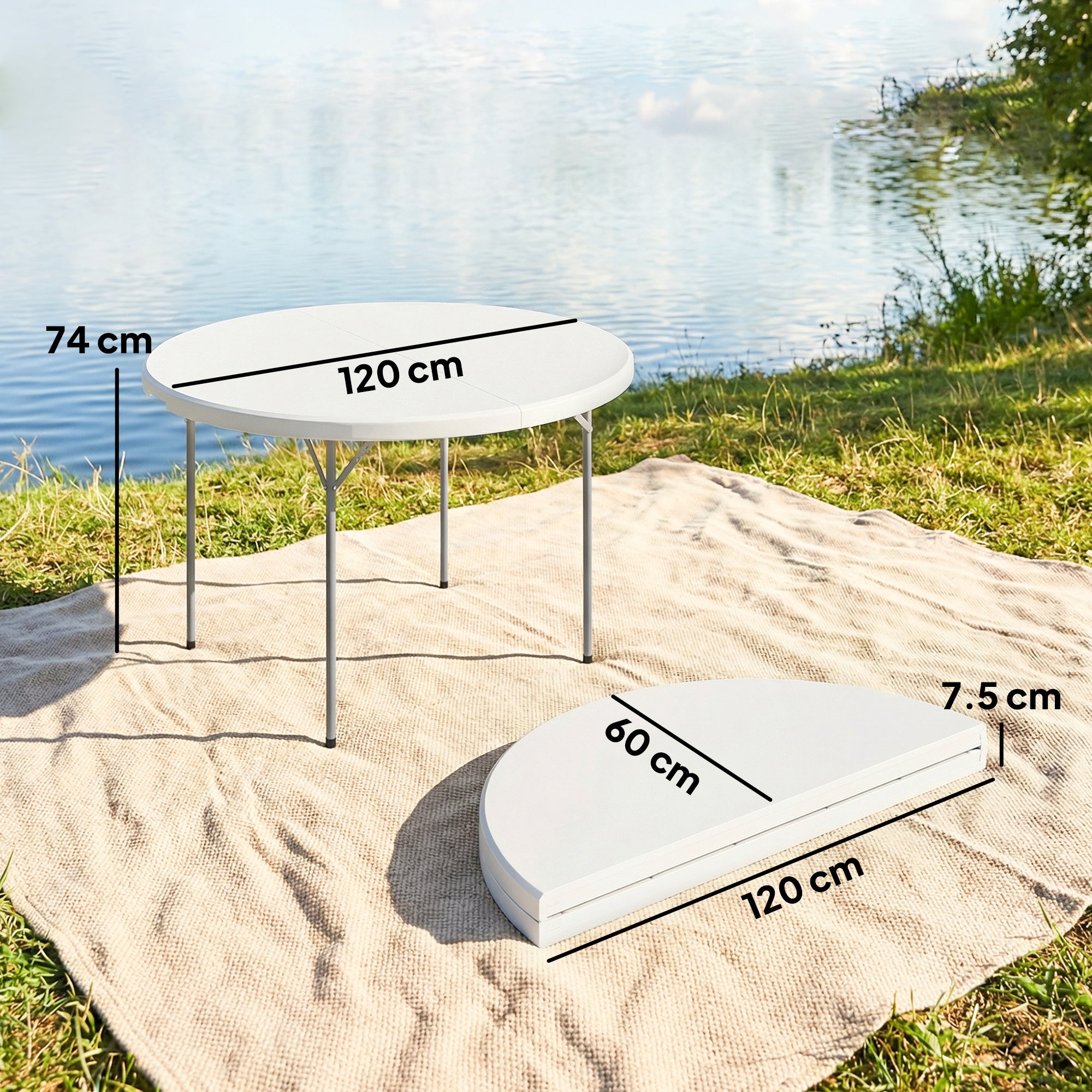 Outsunny 4ft Folding Picnic Table, Camping Table with Non-slip Foot Pads and Metal Frame, 100 kg Load, for Garden, White