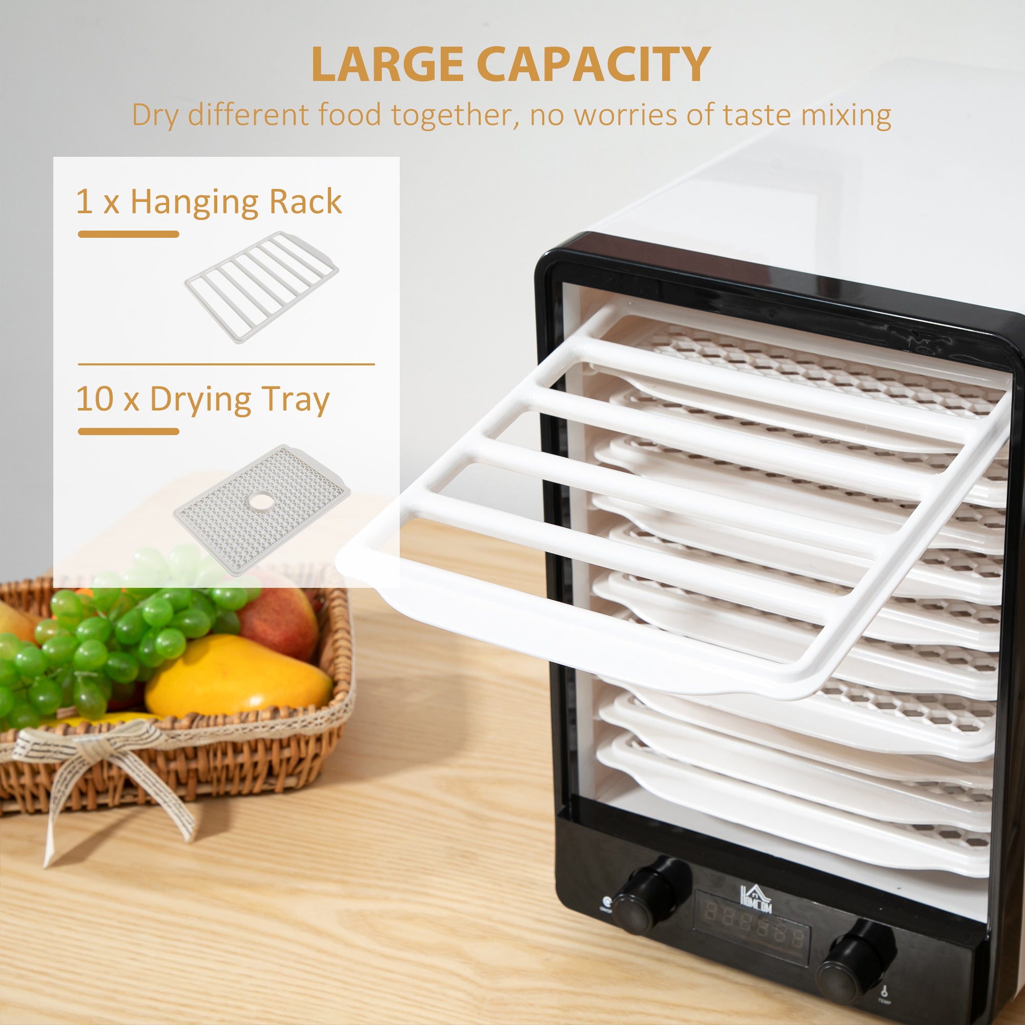 HOMCOM 11-Tray Food Dehydrator, 40-70\'e2\'84\'83 Temperature and Timer
