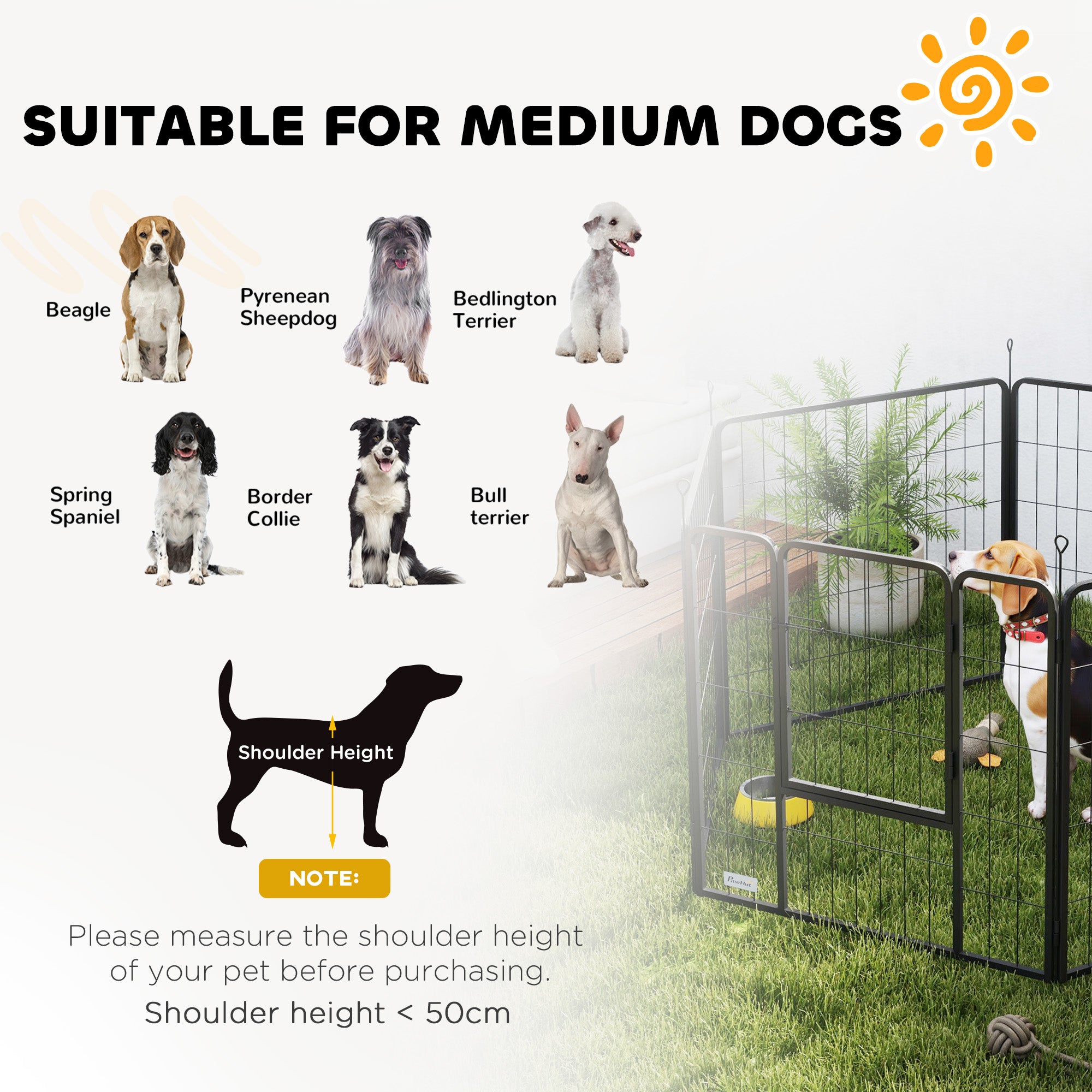 PawHut 6 Panels Dog Playpen, Portable Detachable Puppy Pen with Door, for Medium Dogs, 80cm High, Black