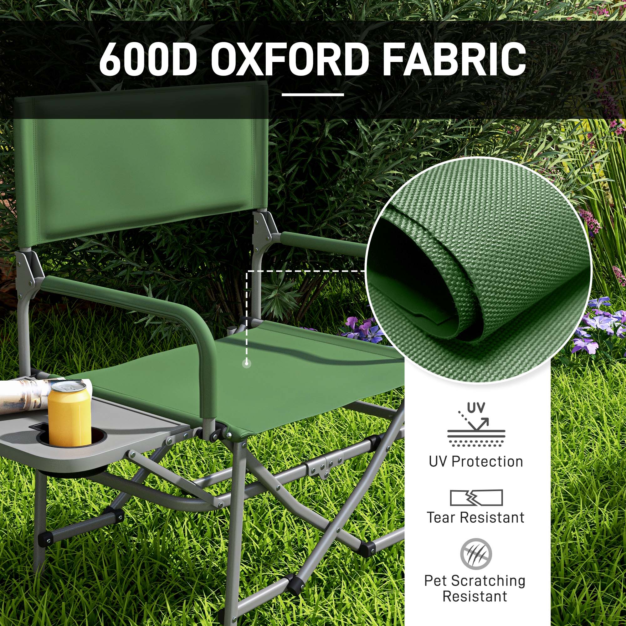 Outsunny Folding Directors Camping Chair, with Side Table - Green