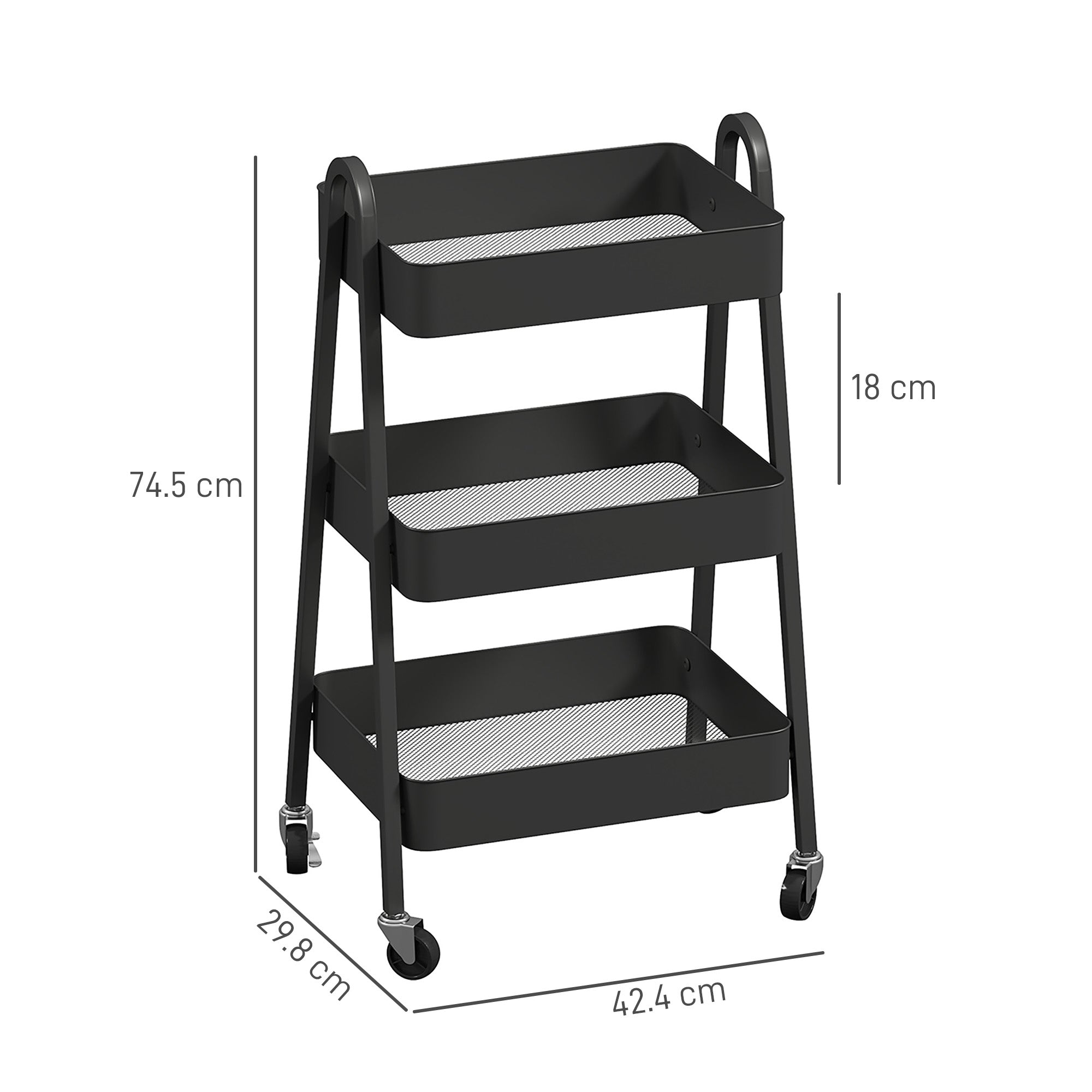 HOMCOM Three-Tier Storage Trolley - Black