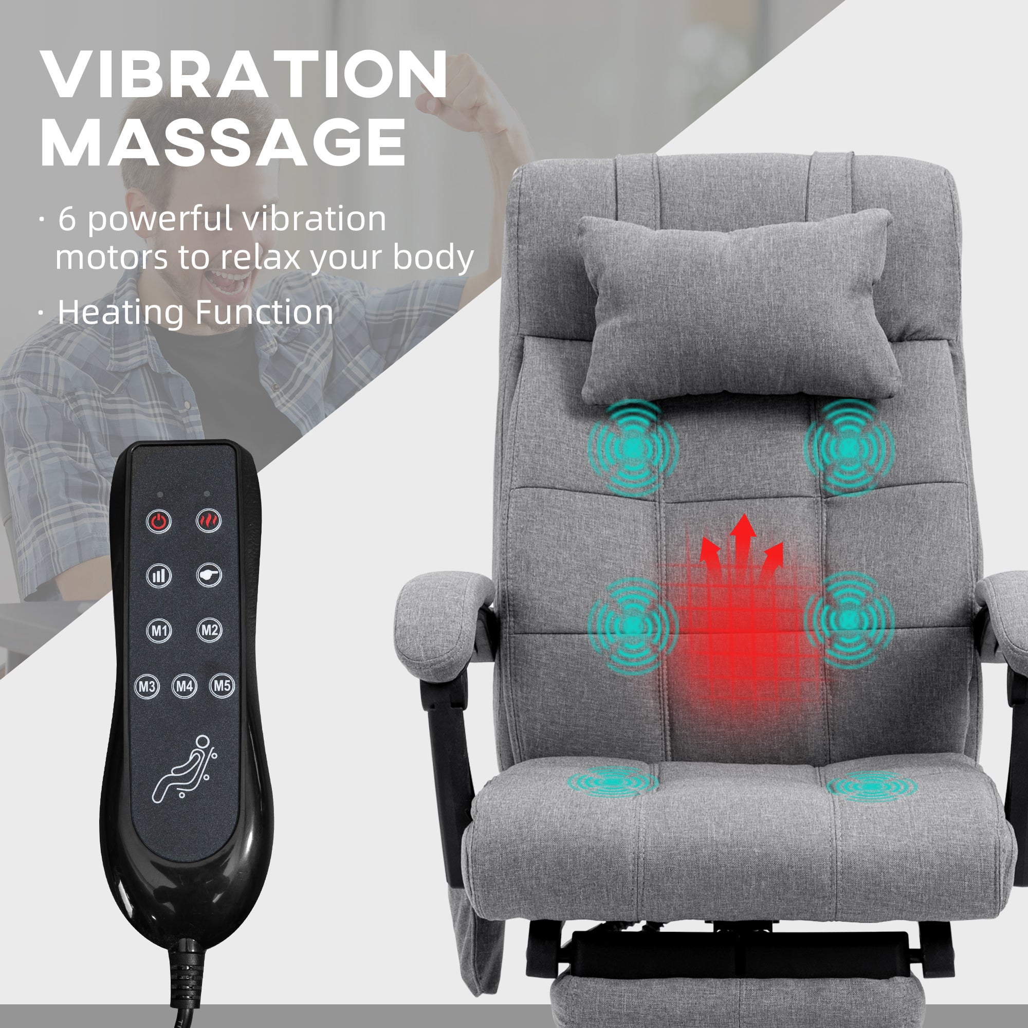 Vinsetto Office Chair, 6 Point Massage Desk Chair, Computer Chair with Footrest & Head Pillow, 360\'c2\'b0 Swivel Recliner Chair for Home Office, Grey
