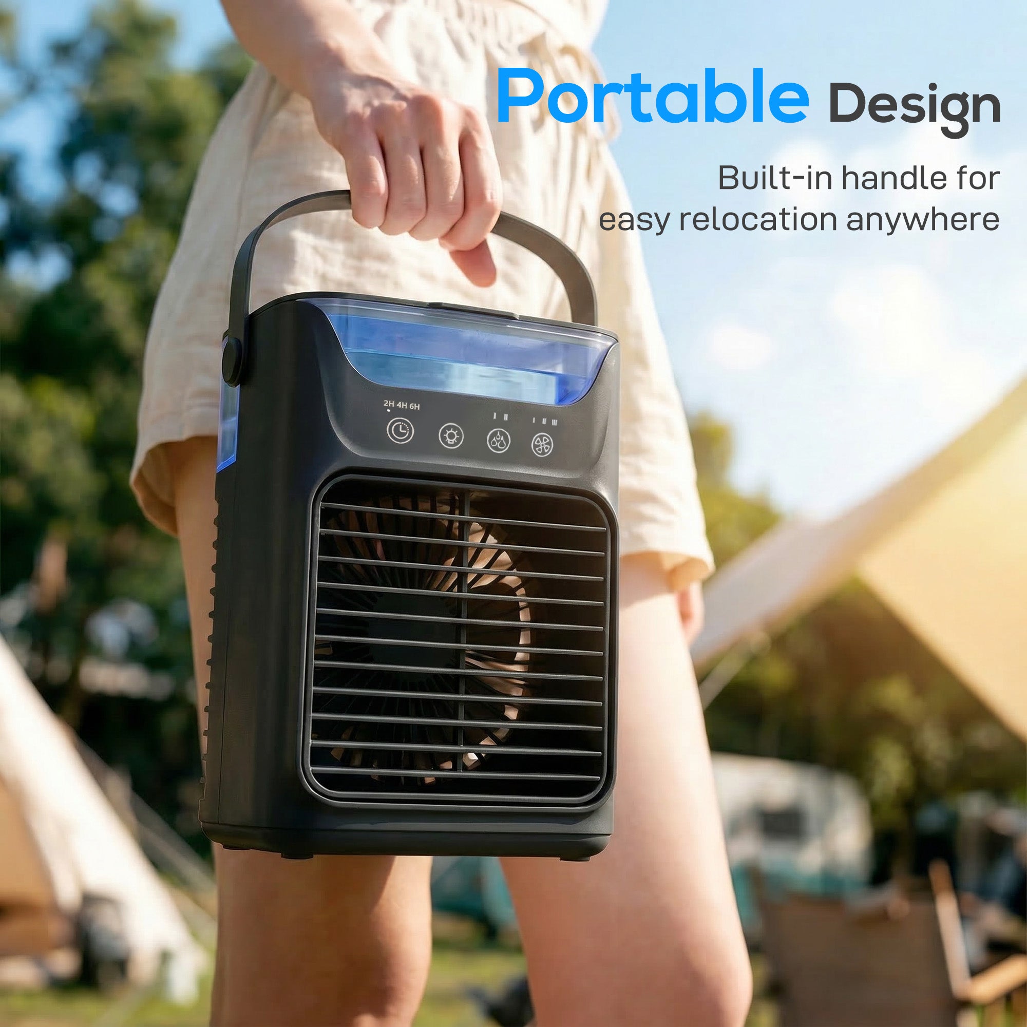 HOMCOM Air Cooler with Adjustable Head, Portable Air Conditioner with 3 Wind Speed, 2 Cool Mist, RGB Light, Black