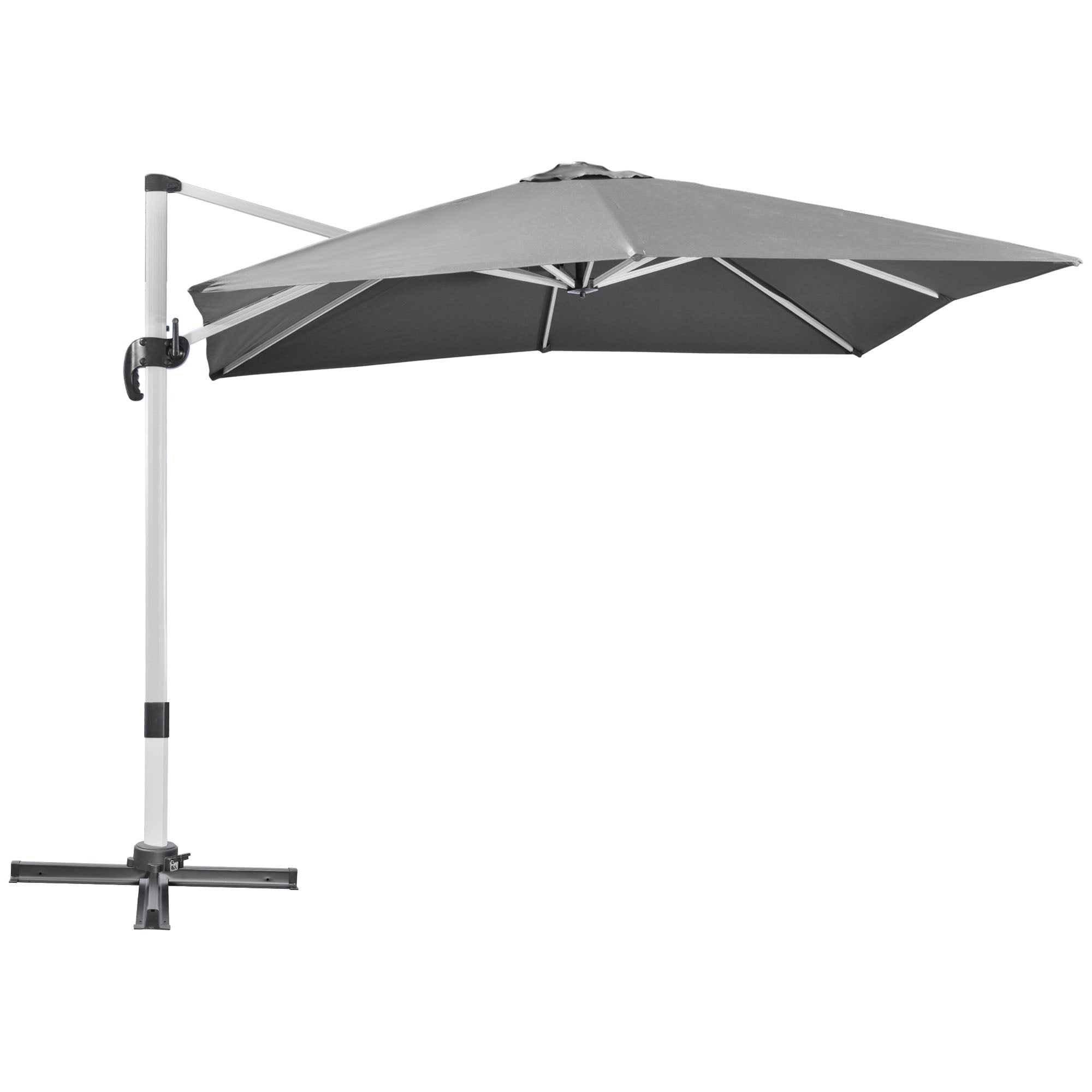 Outsunny 3 x 3(m) Cantilever Roma Parasol, Square Garden Umbrella with Cross Base, Crank Handle, Tilt, 360\'c2\'b0 Rotation and Aluminium Frame, Grey