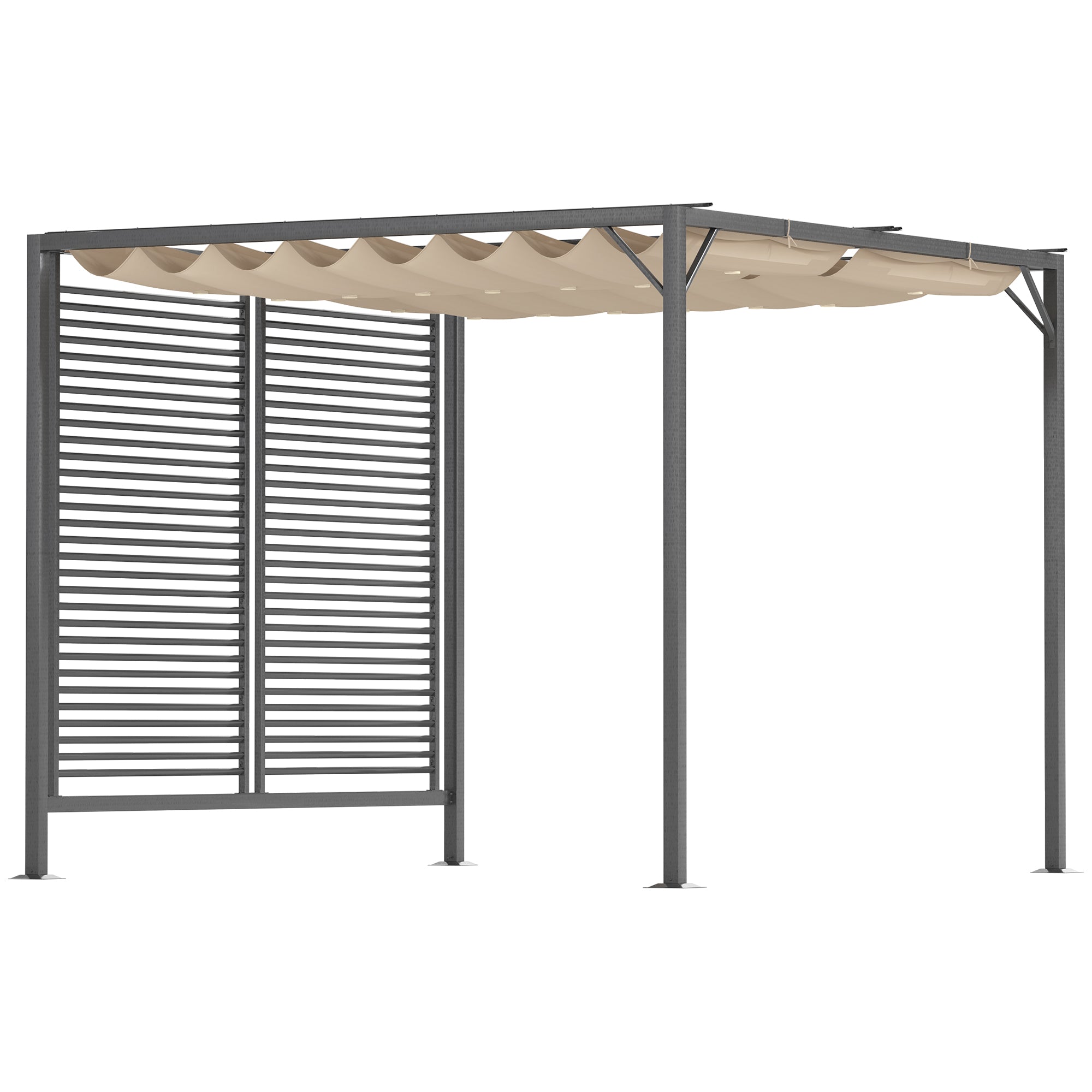 Outsunny 3 x 2.8m Metal Pergola, with Retractable Fabric Roof - Beige