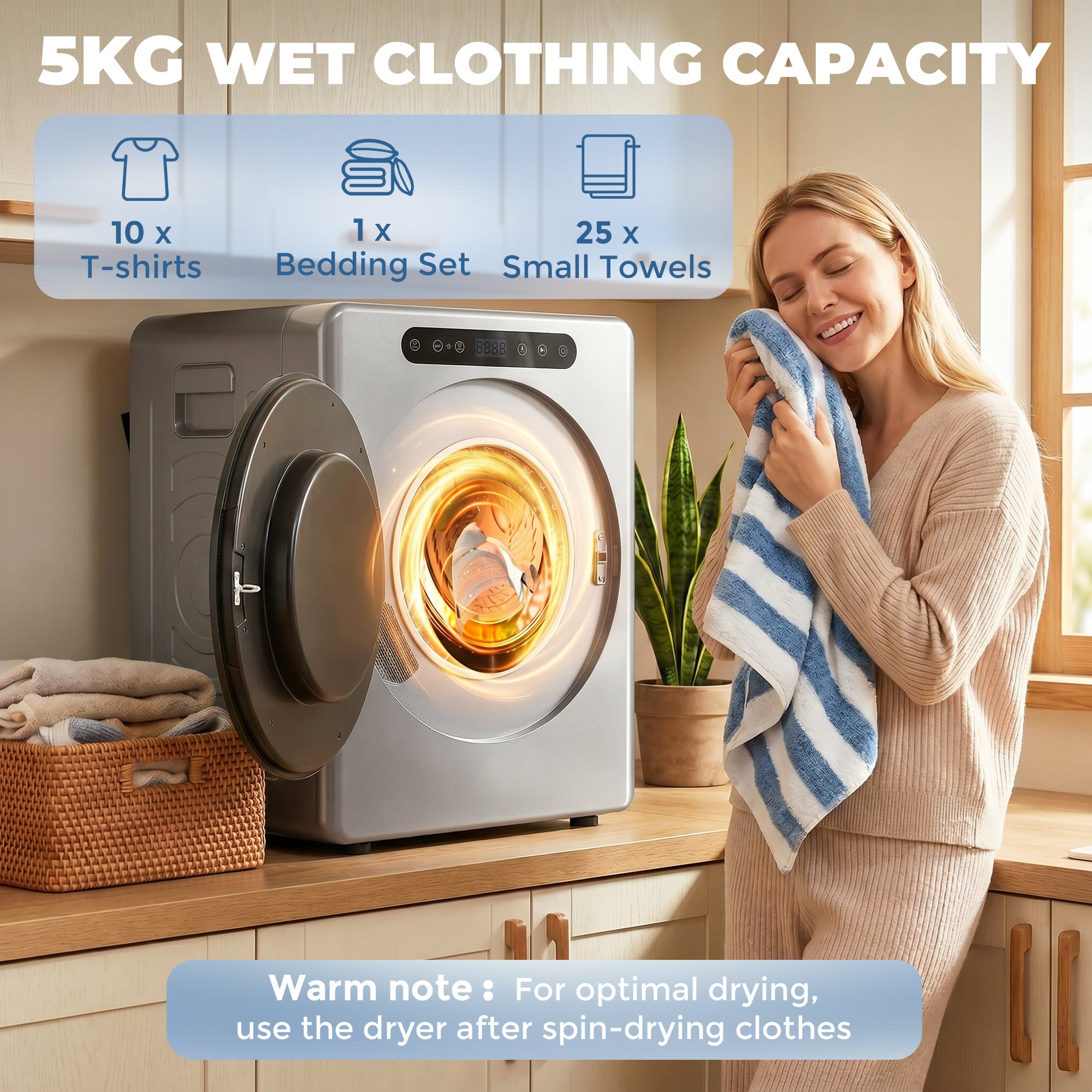 HOMCOM 5 kg Compact 40-60℃ Tumble Dryer - Silver Tone