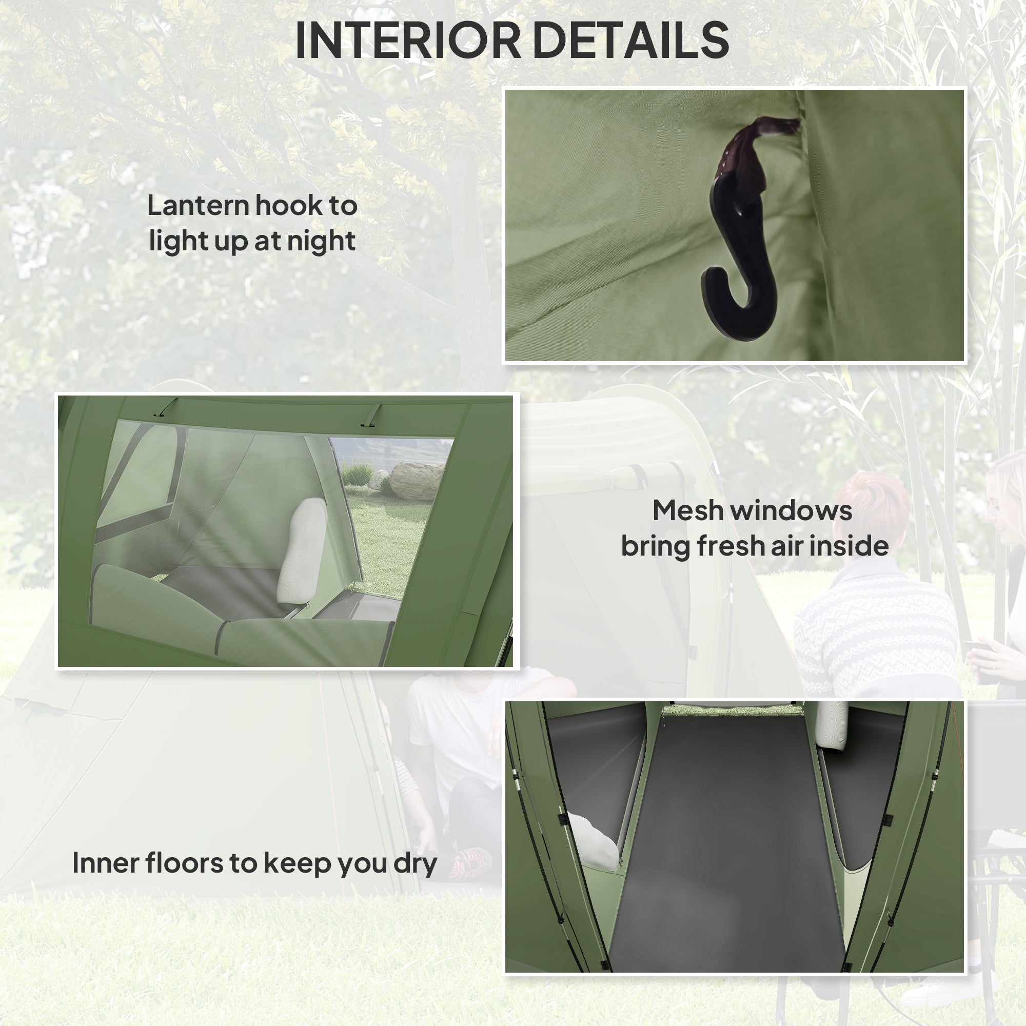 Outsunny 3 Man Camping Tent with Living Area and 2 Bedrooms, 3000mm Waterproof Family Tent with Sewn-in Groundsheet, Portable with Bag for Hiking, Festival, Backpacking, Green