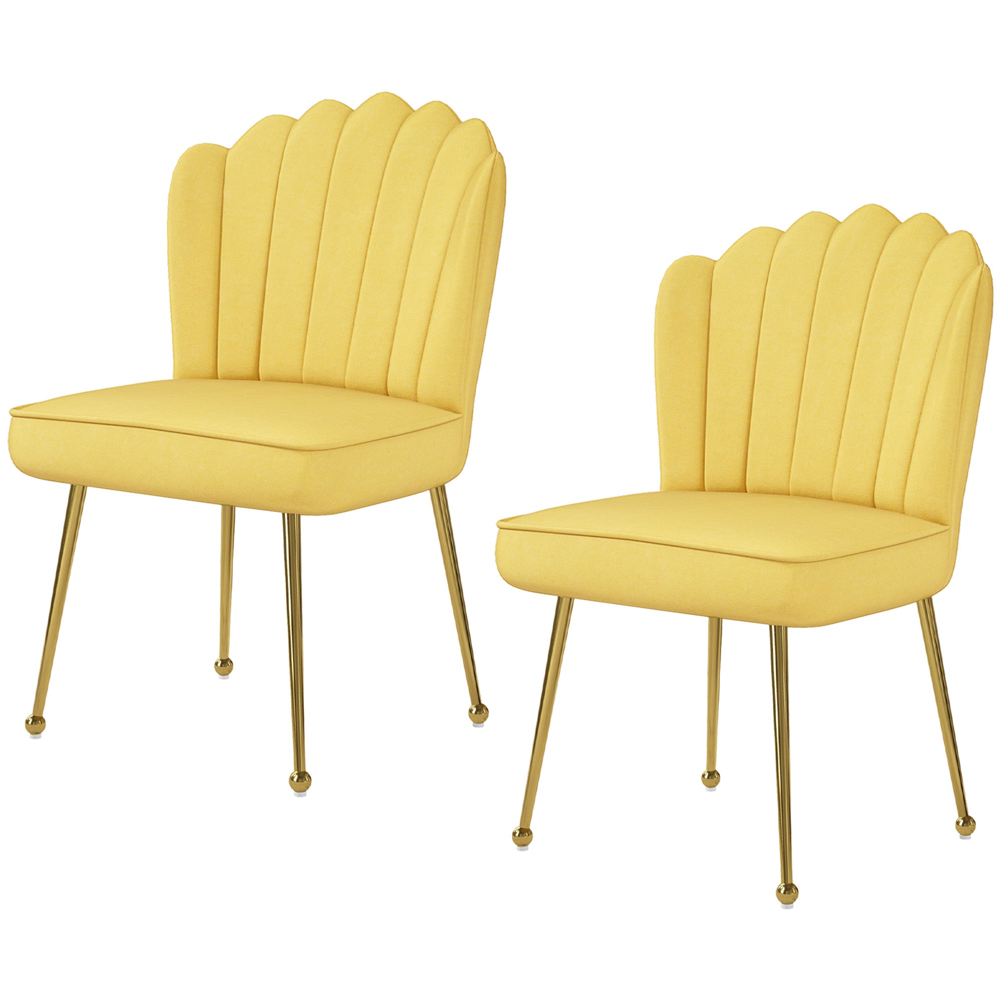 Set of 2 Velvet-Feel Shell Accent Chair - Yellow