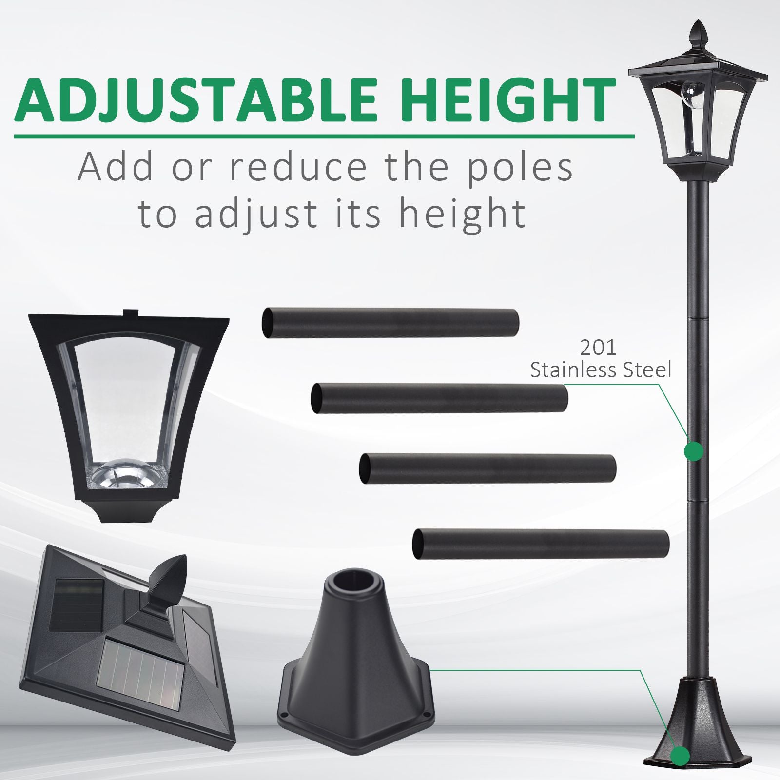 Outsunny 2 Pieces Outdoor Garden Solar Post Lamp Sensor Dimmable LED Lantern Bollard Pathway 1.6M Tall \'e2\'80\'93 Black