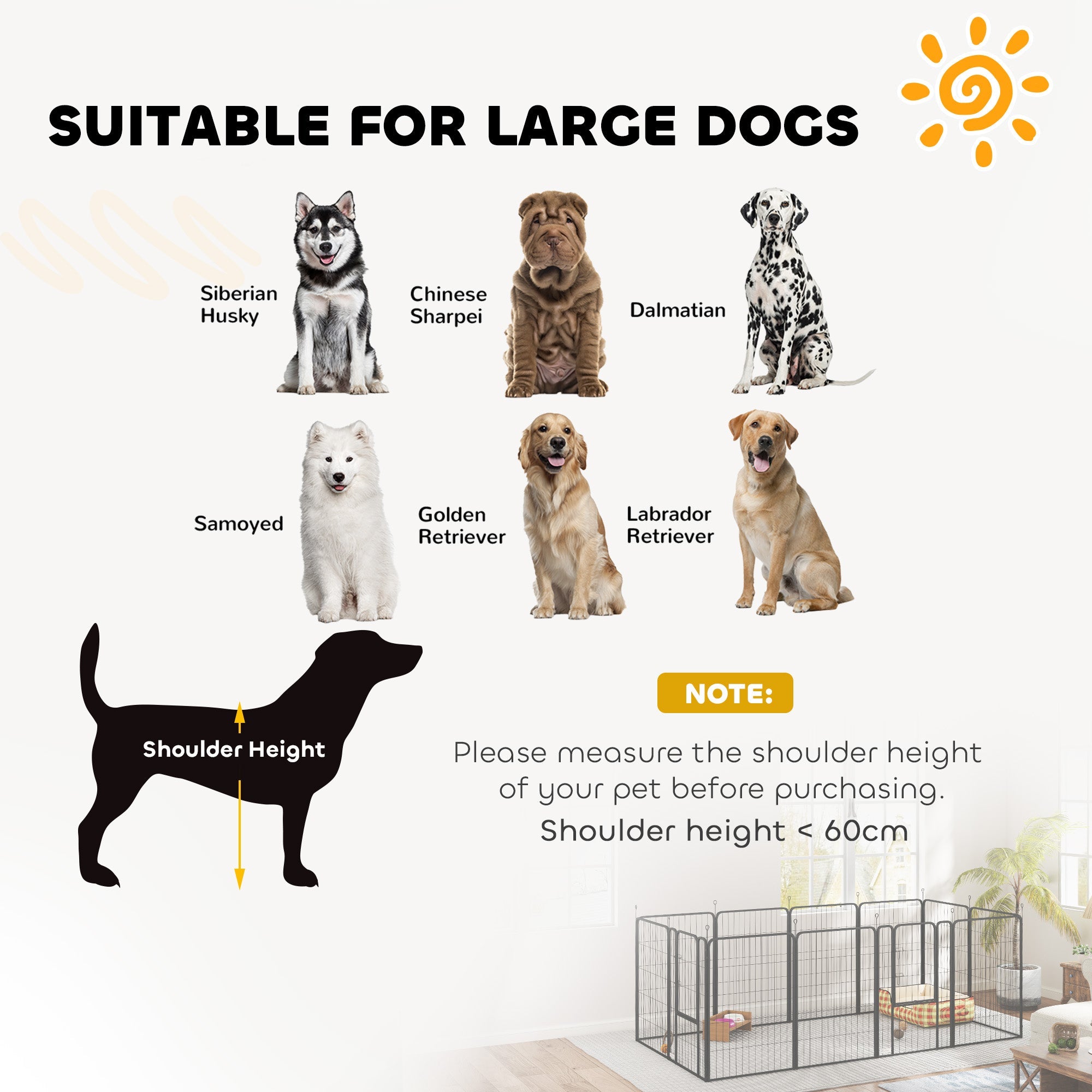 PawHut 12 Panels Heavy Duty Dog Playpen with Doors, for Large Dogs, 100cm High, Black